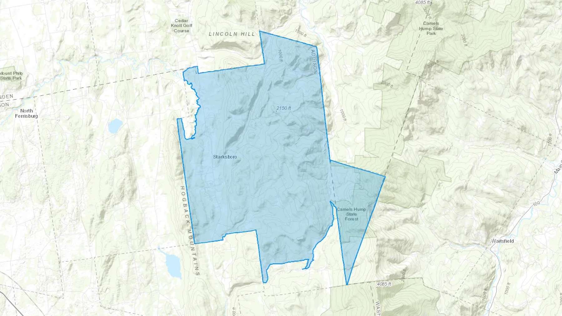 Starksboro, VT Cash heating Oil delivery map Map of the COD Fuel Oil delivery service area for Starksboro, VT