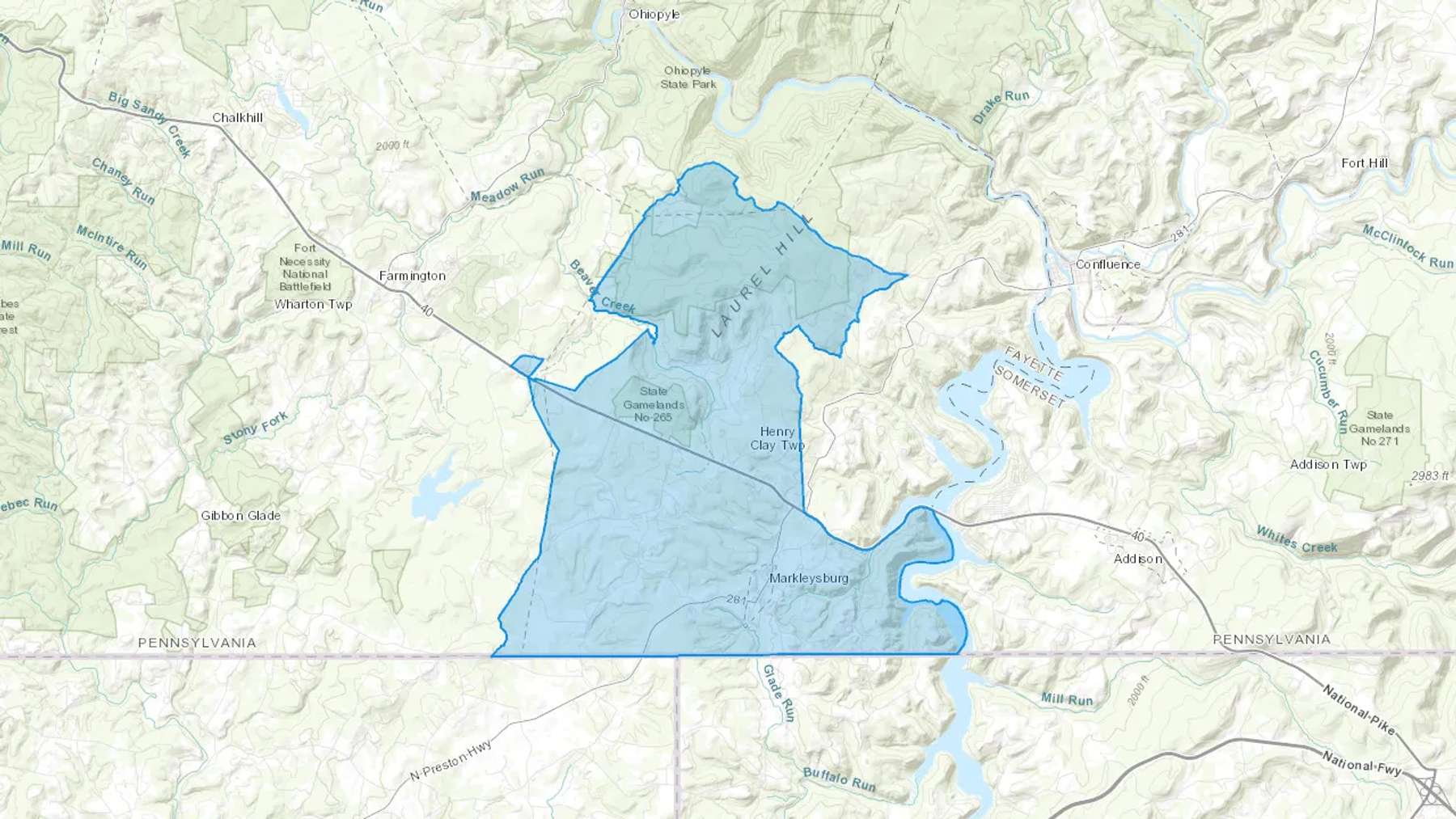 Markleysburg, PA Cash heating Oil delivery map Map of the COD Fuel Oil delivery service area for Markleysburg, PA