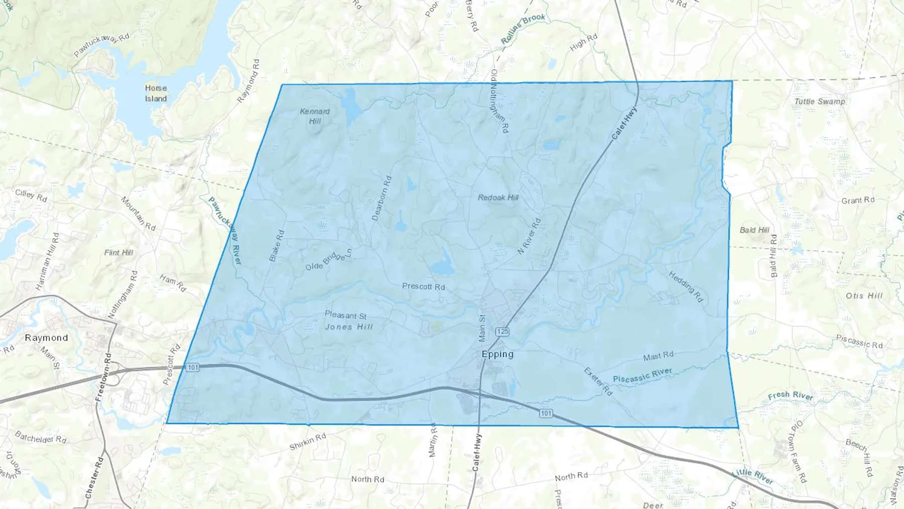 Epping, NH Cash heating Oil delivery map Map of the COD Fuel Oil delivery service area for Epping, NH