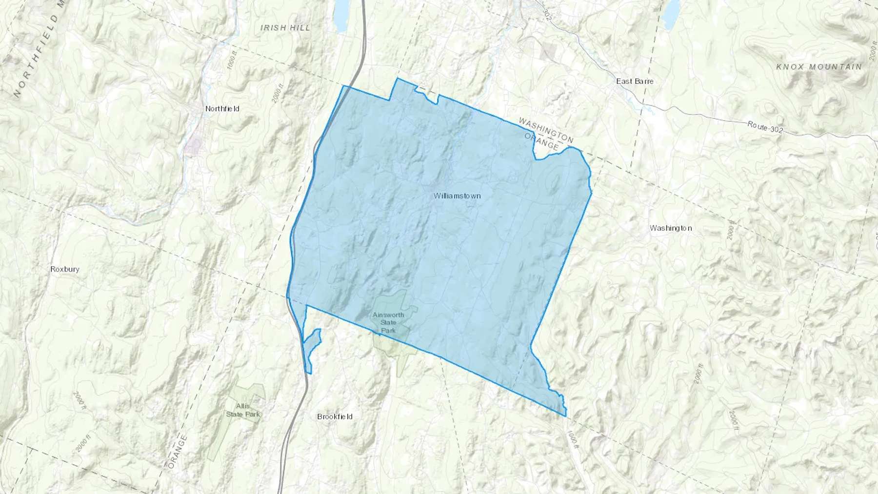 Williamstown, VT Cash heating Oil delivery map Map of the COD Fuel Oil delivery service area for Williamstown, VT