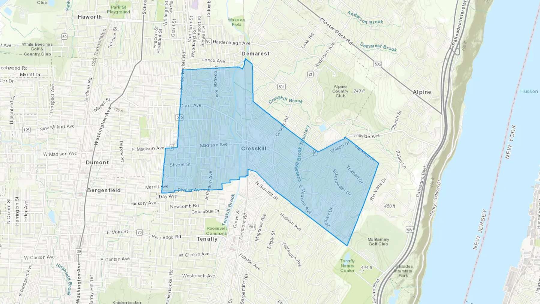 Cresskill, NJ Cash heating Oil delivery map Map of the COD Fuel Oil delivery service area for Cresskill, NJ