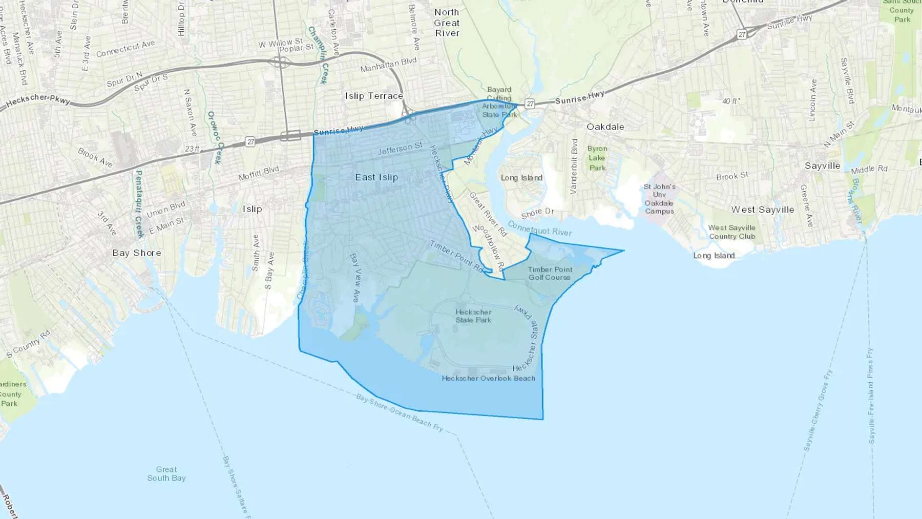 East Islip, NY Cash heating Oil delivery map Map of the COD Fuel Oil delivery service area for East Islip, NY