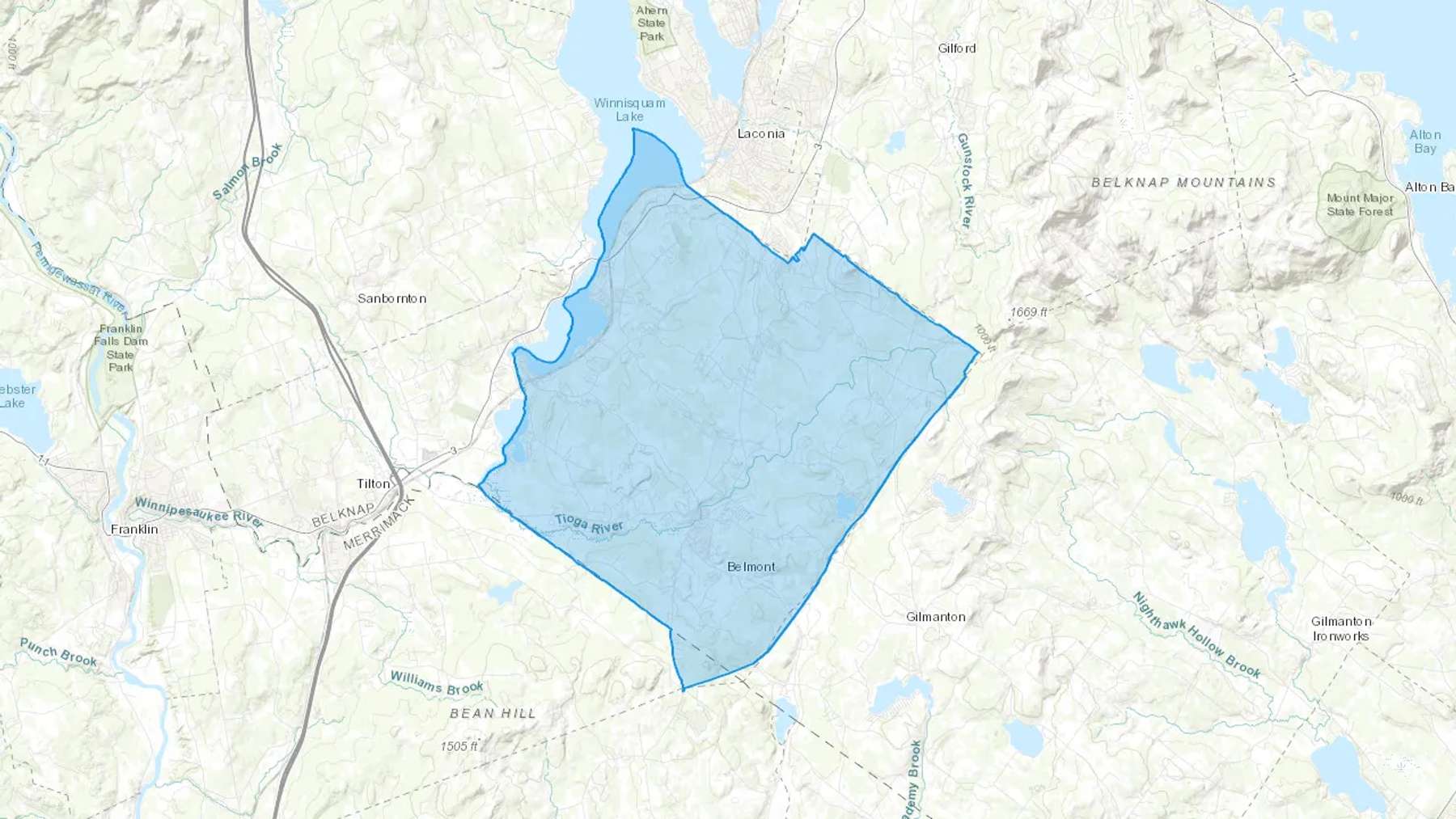 Belmont, NH Cash heating Oil delivery map Map of the COD Fuel Oil delivery service area for Belmont, NH
