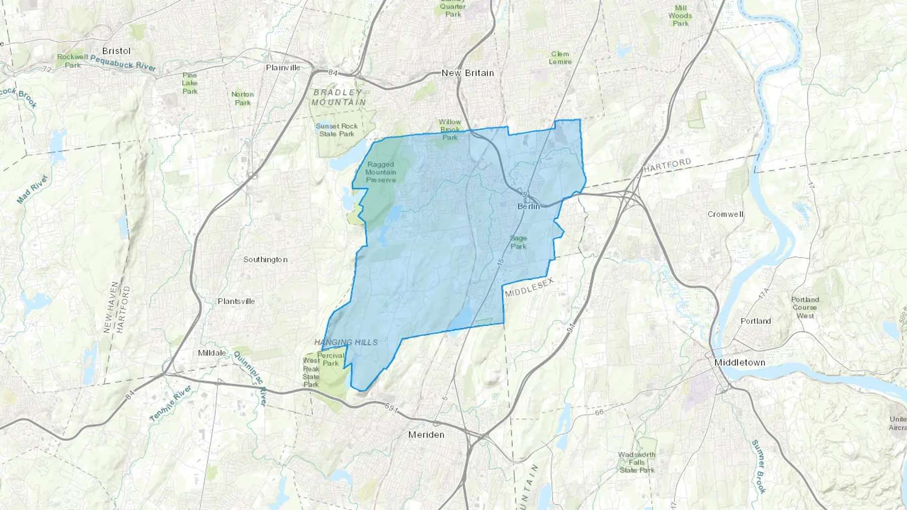 Berlin, CT Cash heating Oil delivery map Map of the COD Fuel Oil delivery service area for Berlin, CT