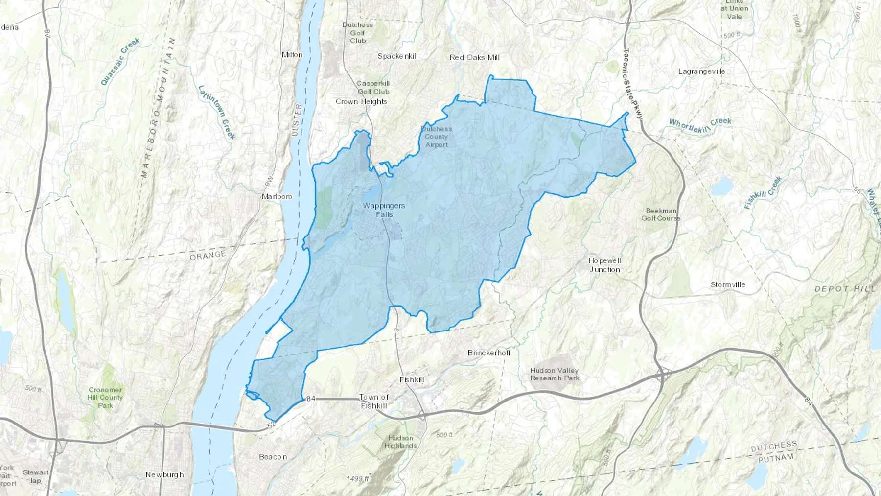 Wappingers Falls, NY Cash heating Oil delivery map Map of the COD Fuel Oil delivery service area for Wappingers Falls, NY