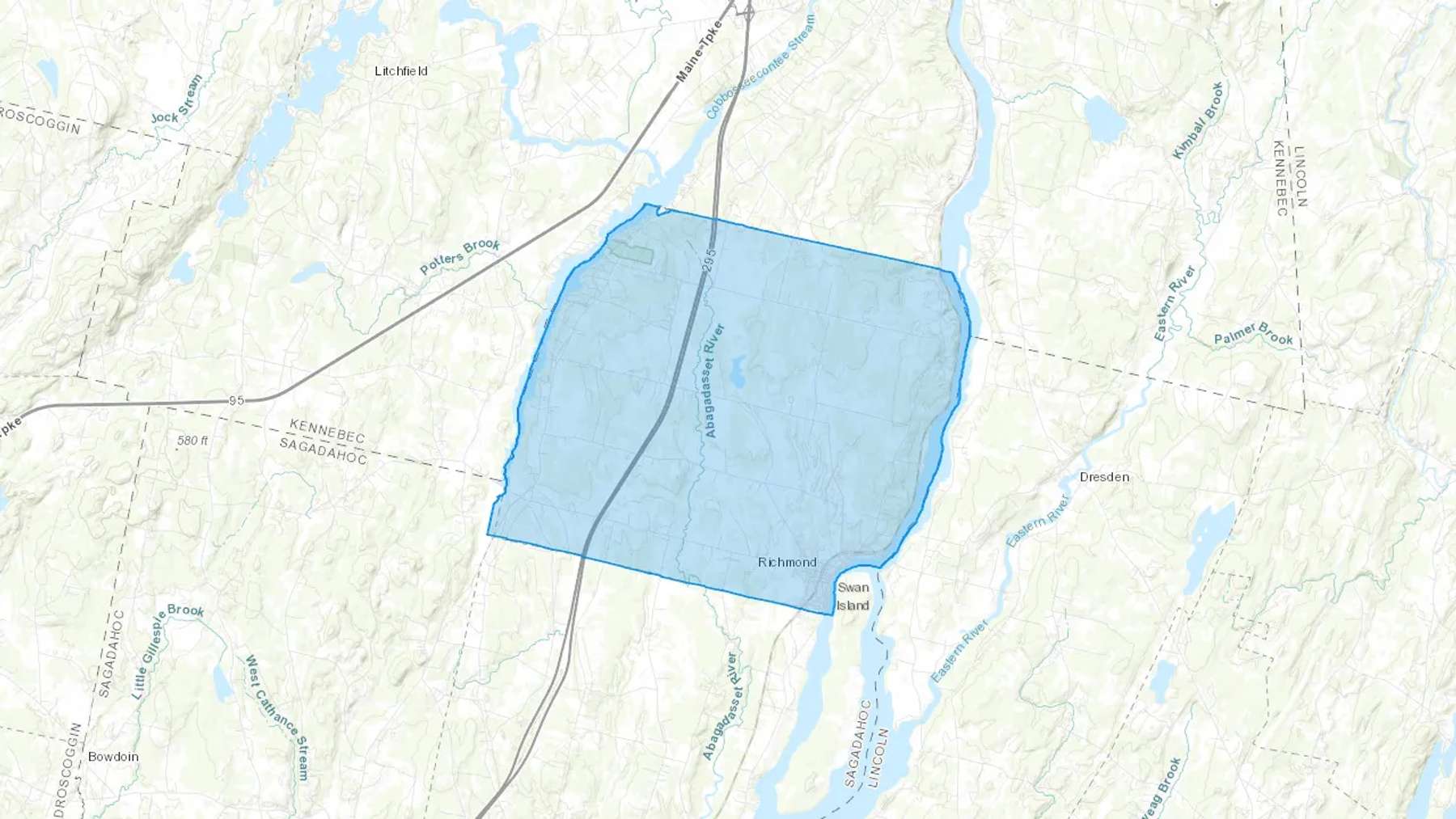 Richmond, ME Cash heating Oil delivery map Map of the COD Fuel Oil delivery service area for Richmond, ME