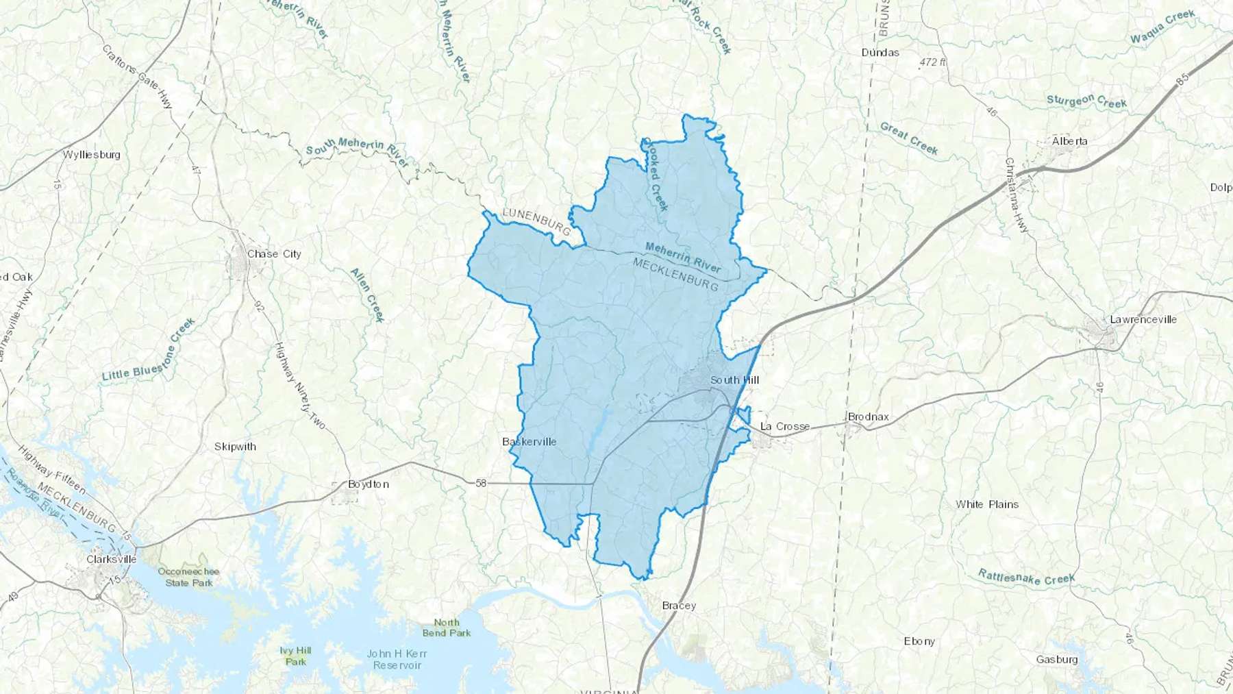 South Hill, VA Cash heating Oil delivery map Map of the COD Fuel Oil delivery service area for South Hill, VA