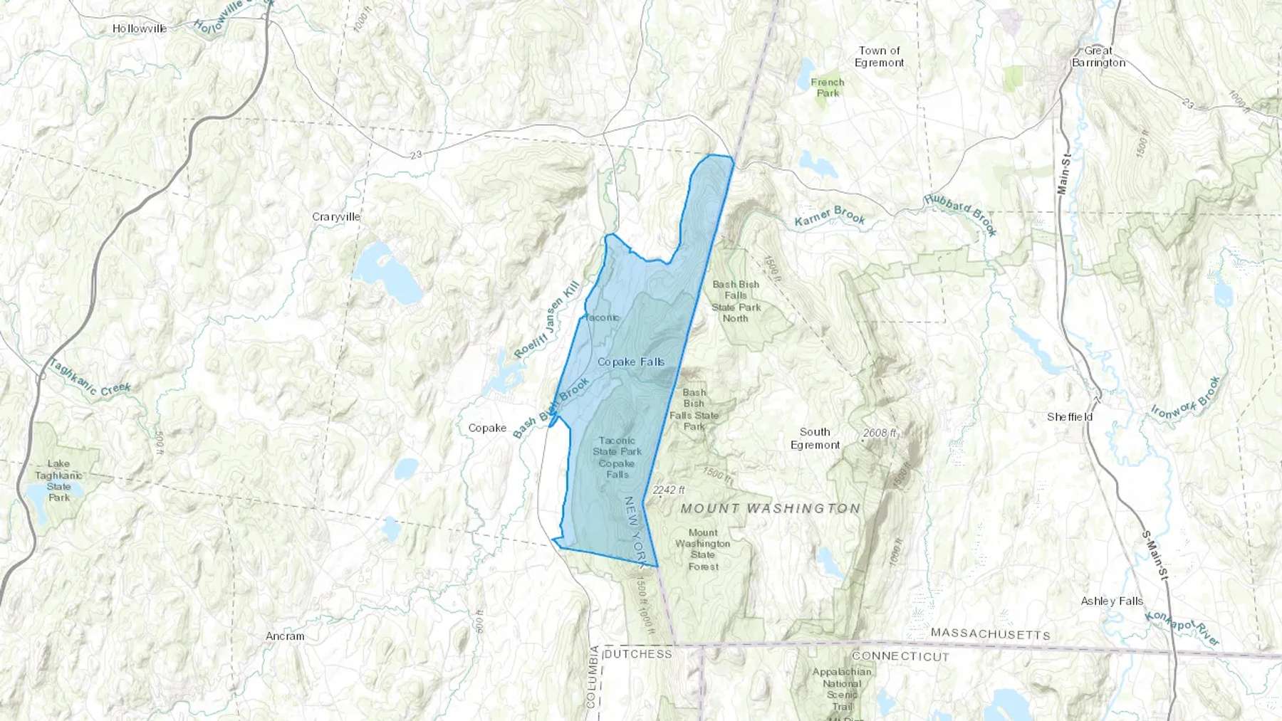 Copake Falls, NY Cash heating Oil delivery map Map of the COD Fuel Oil delivery service area for Copake Falls, NY