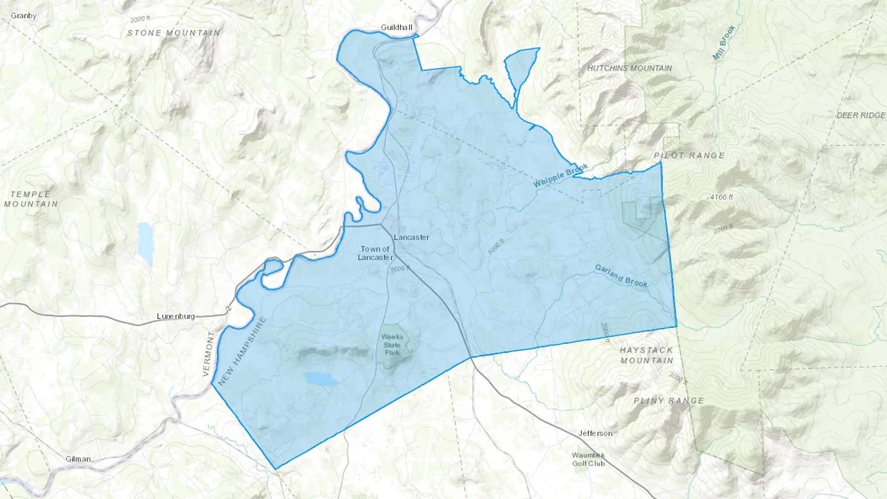 Lancaster, NH Cash heating Oil delivery map Map of the COD Fuel Oil delivery service area for Lancaster, NH