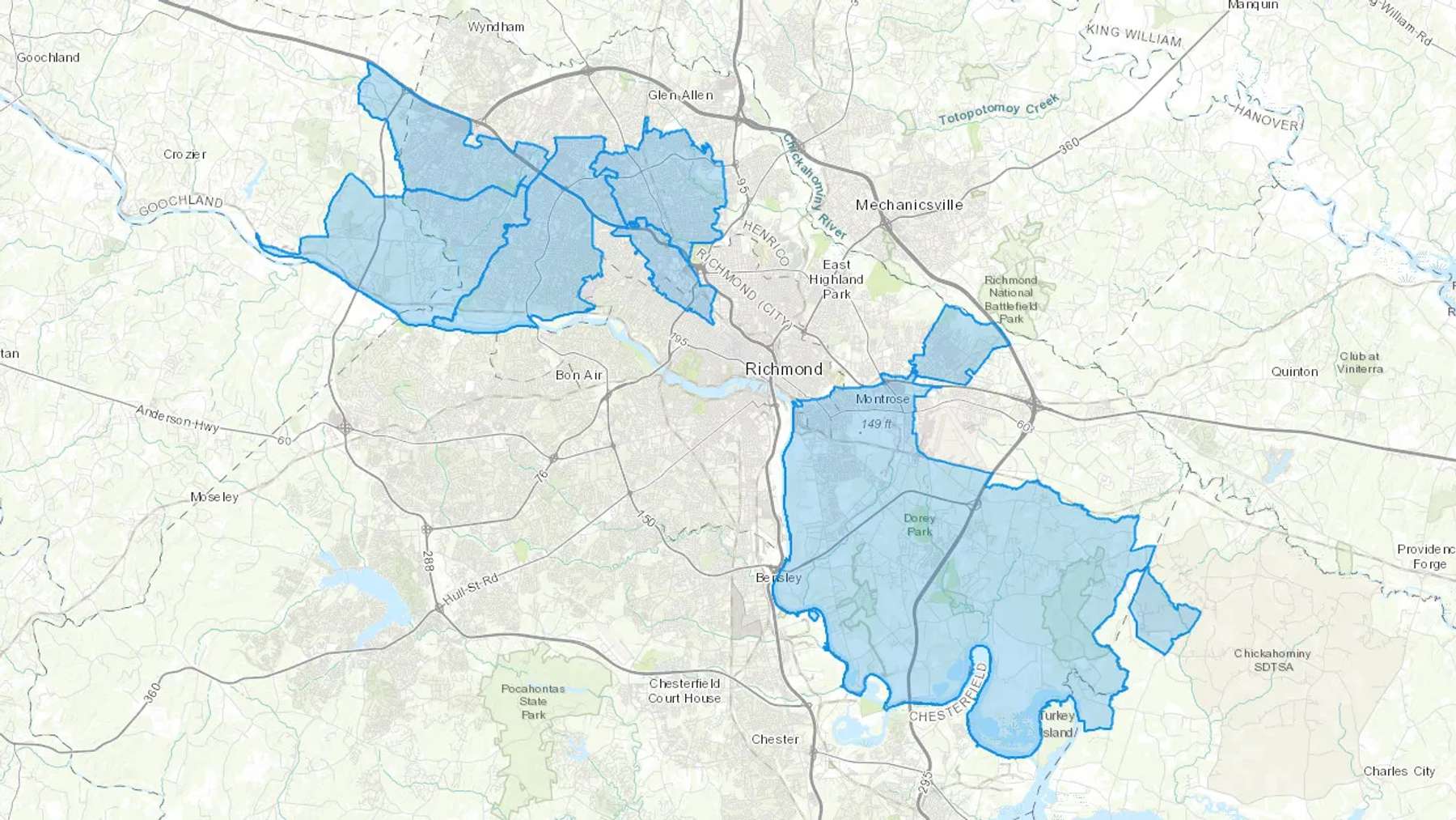 Henrico, VA Cash heating Oil delivery map Map of the COD Fuel Oil delivery service area for Henrico, VA