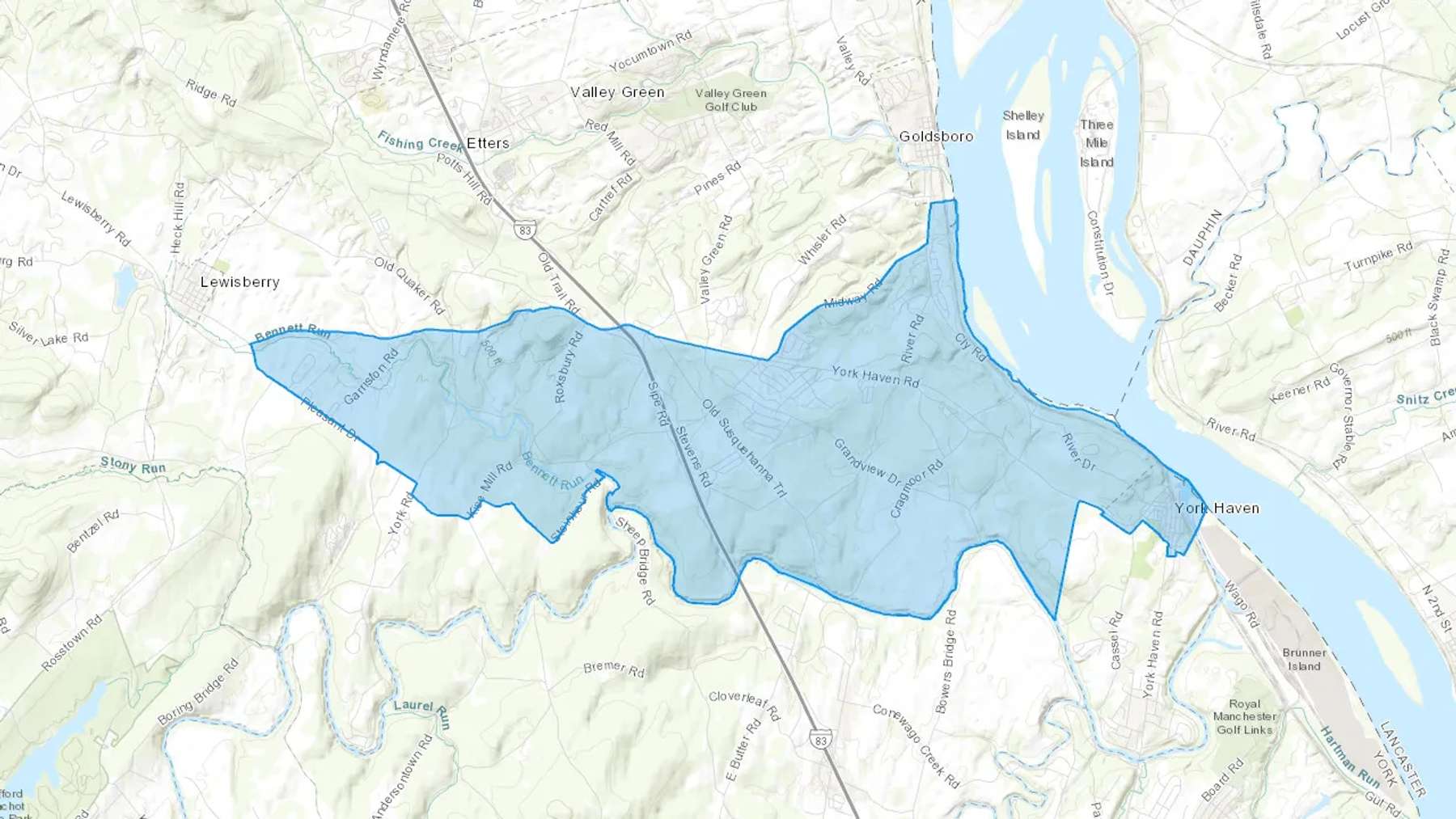 York Haven, PA Cash heating Oil delivery map Map of the COD Fuel Oil delivery service area for York Haven, PA