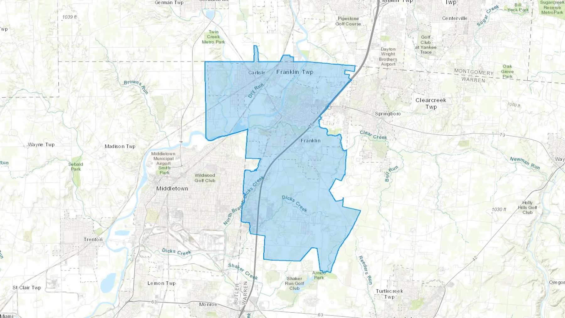 Franklin, OH Cash heating Oil delivery map Map of the COD Fuel Oil delivery service area for Franklin, OH