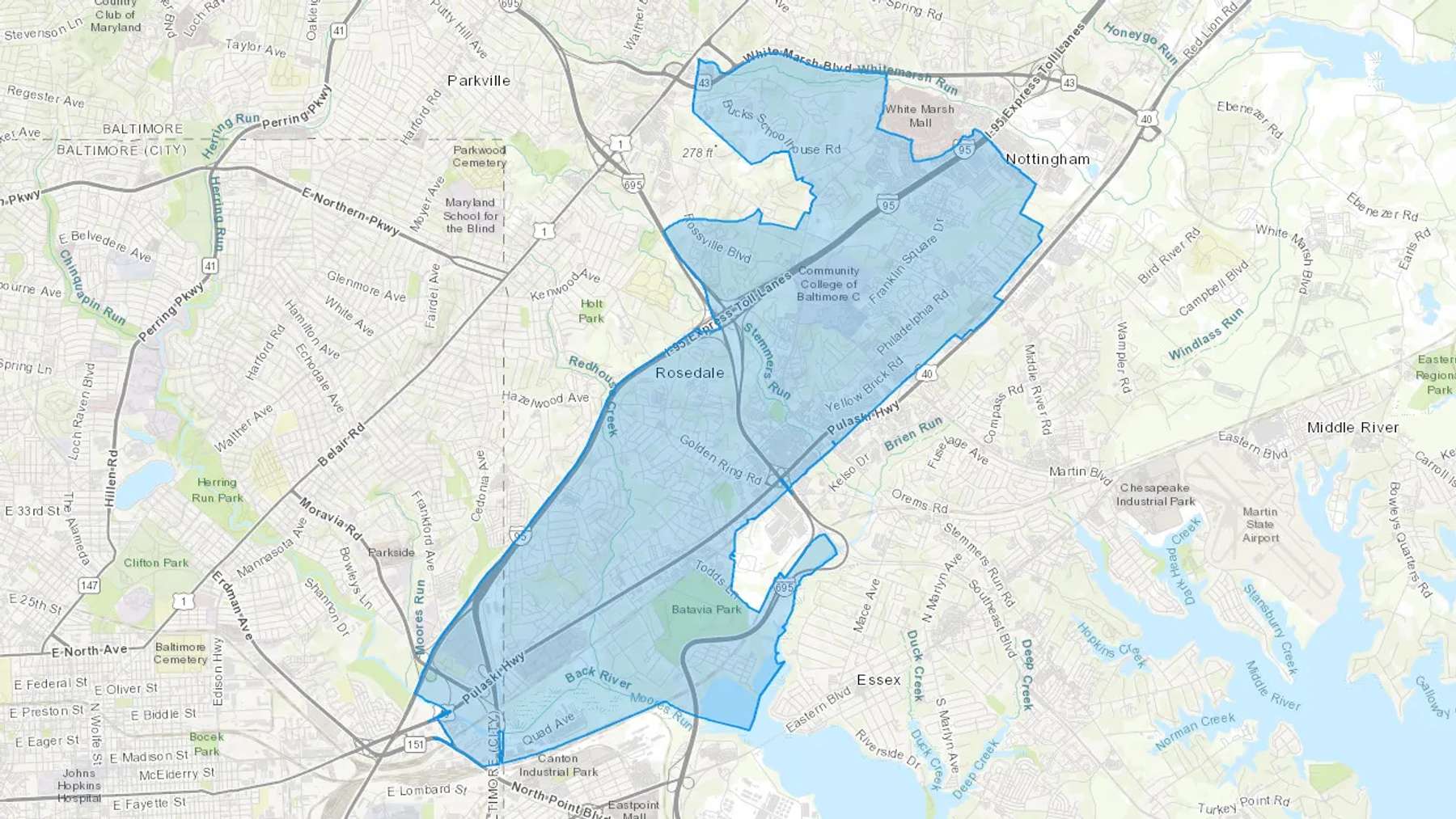 Rosedale, MD Cash heating Oil delivery map Map of the COD Fuel Oil delivery service area for Rosedale, MD