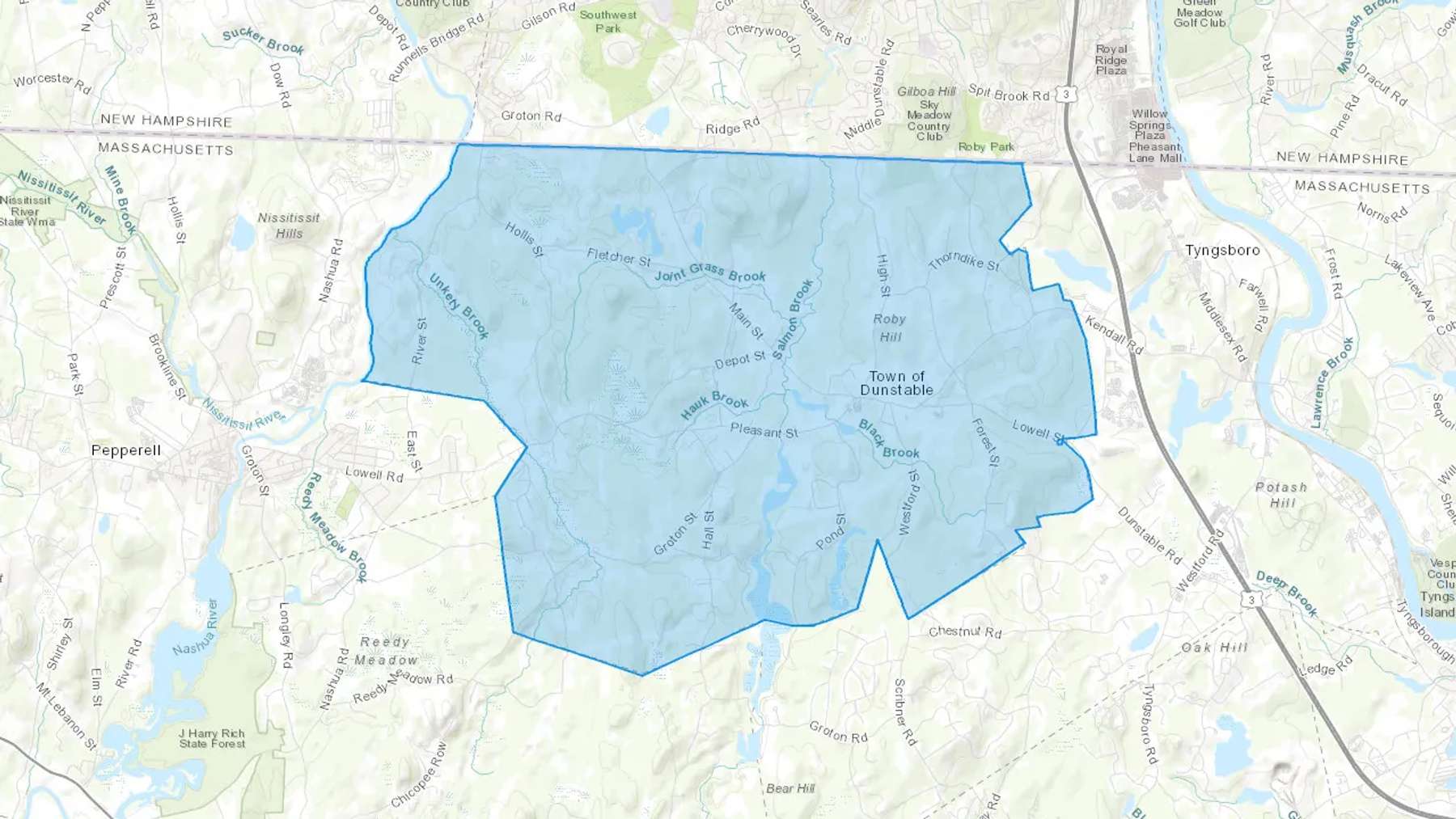 Dunstable, MA Cash heating Oil delivery map Map of the COD Fuel Oil delivery service area for Dunstable, MA