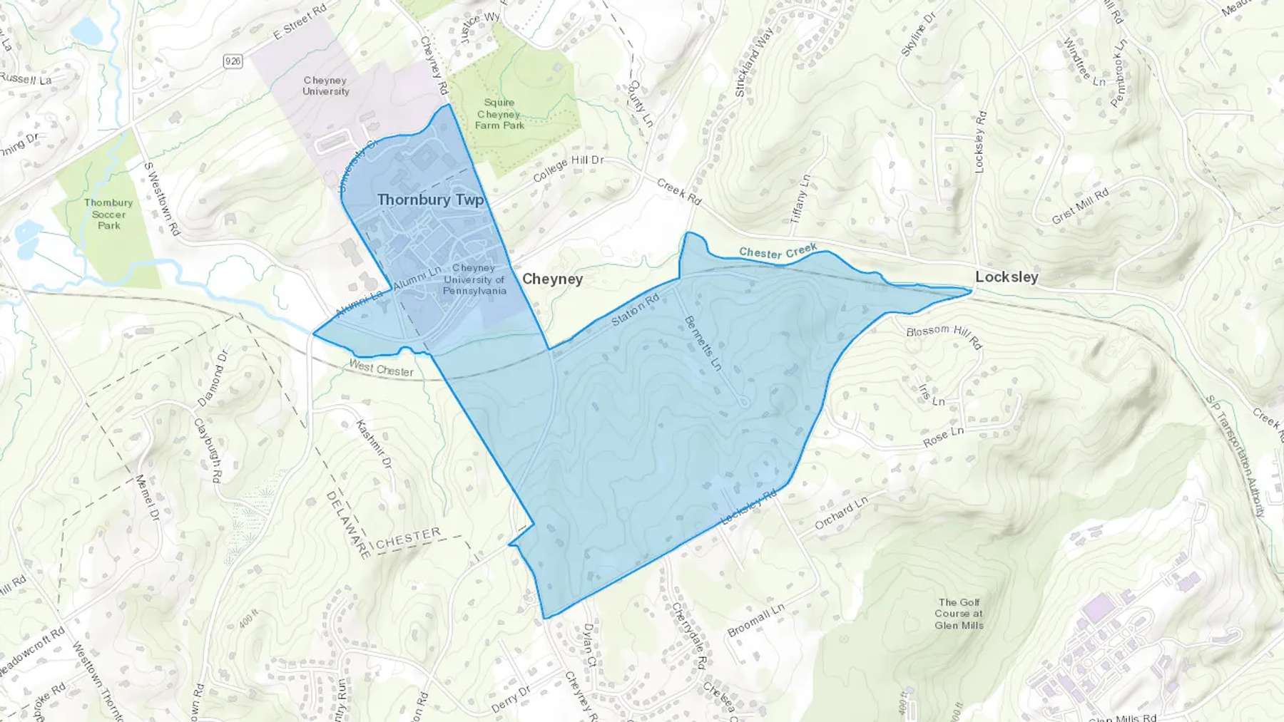 Cheyney, PA Cash heating Oil delivery map Map of the COD Fuel Oil delivery service area for Cheyney, PA