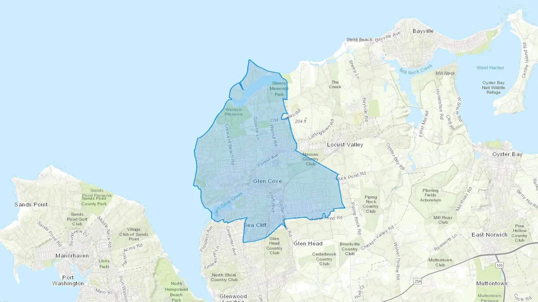 Glen Cove, NY Cash heating Oil delivery map Map of the COD Fuel Oil delivery service area for Glen Cove, NY