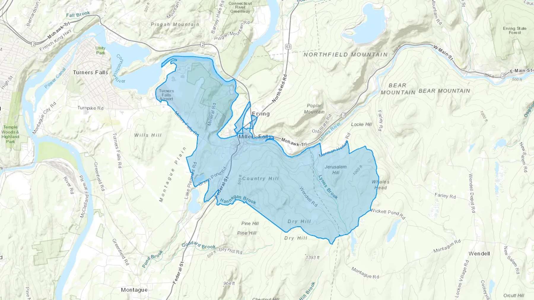 Millers Falls, MA Cash heating Oil delivery map Map of the COD Fuel Oil delivery service area for Millers Falls, MA