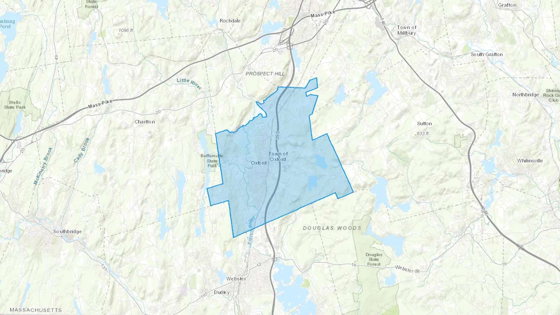 Oxford, MA Cash heating Oil delivery map Map of the COD Fuel Oil delivery service area for Oxford, MA
