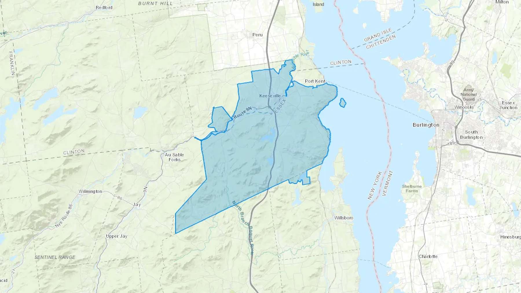 Keeseville, NY Cash heating Oil delivery map Map of the COD Fuel Oil delivery service area for Keeseville, NY
