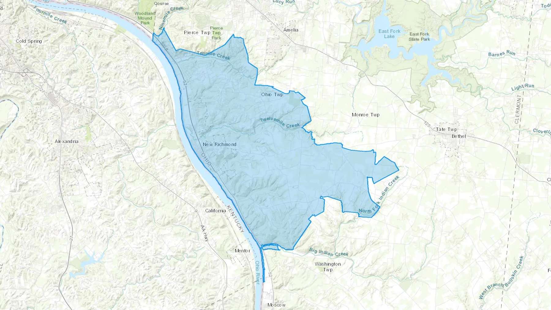 New Richmond, OH Cash heating Oil delivery map Map of the COD Fuel Oil delivery service area for New Richmond, OH