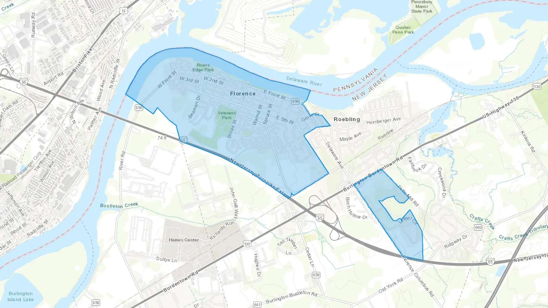 Florence, NJ Cash heating Oil delivery map Map of the COD Fuel Oil delivery service area for Florence, NJ