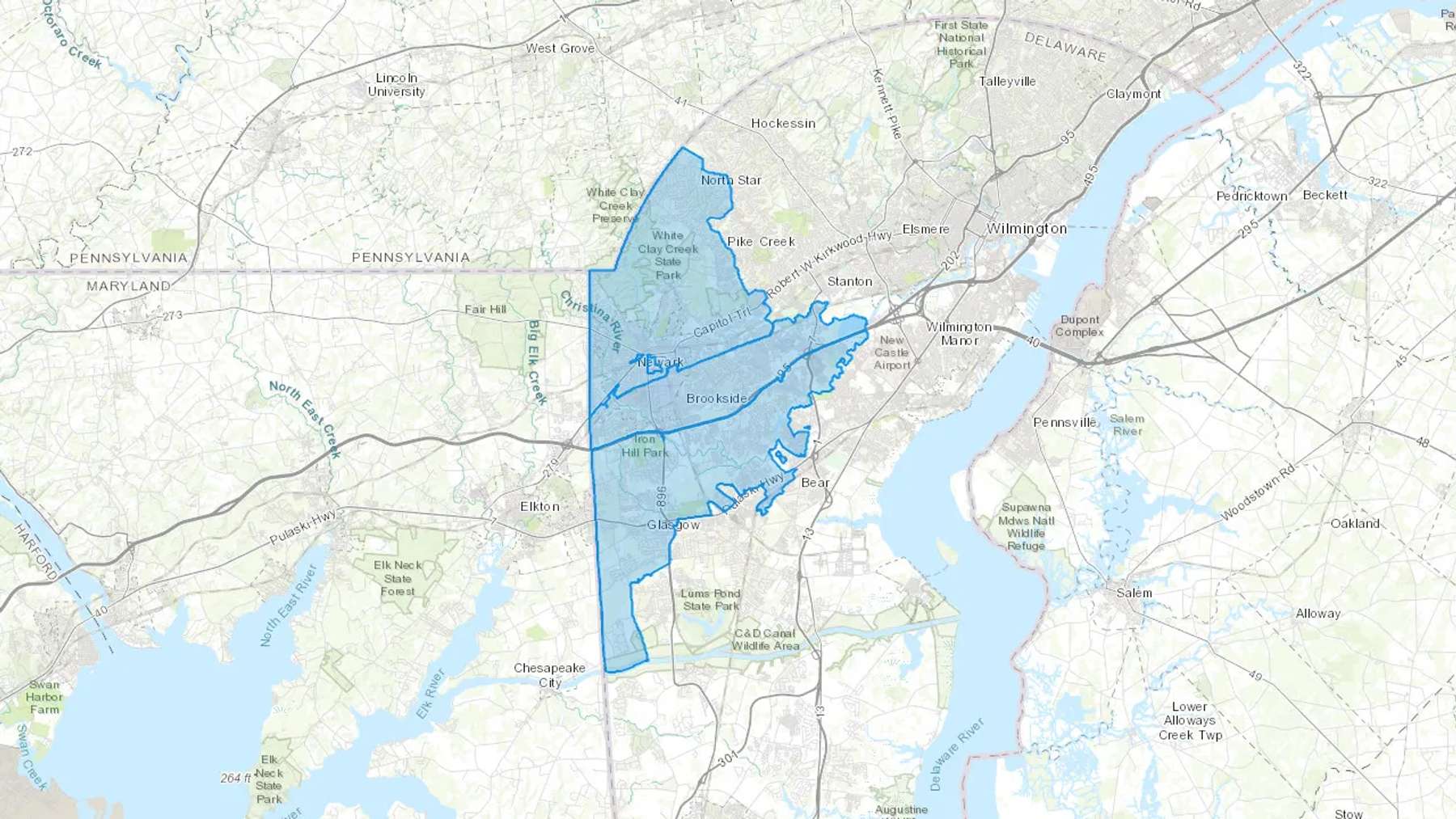 Newark, DE Cash heating Oil delivery map Map of the COD Fuel Oil delivery service area for Newark, DE