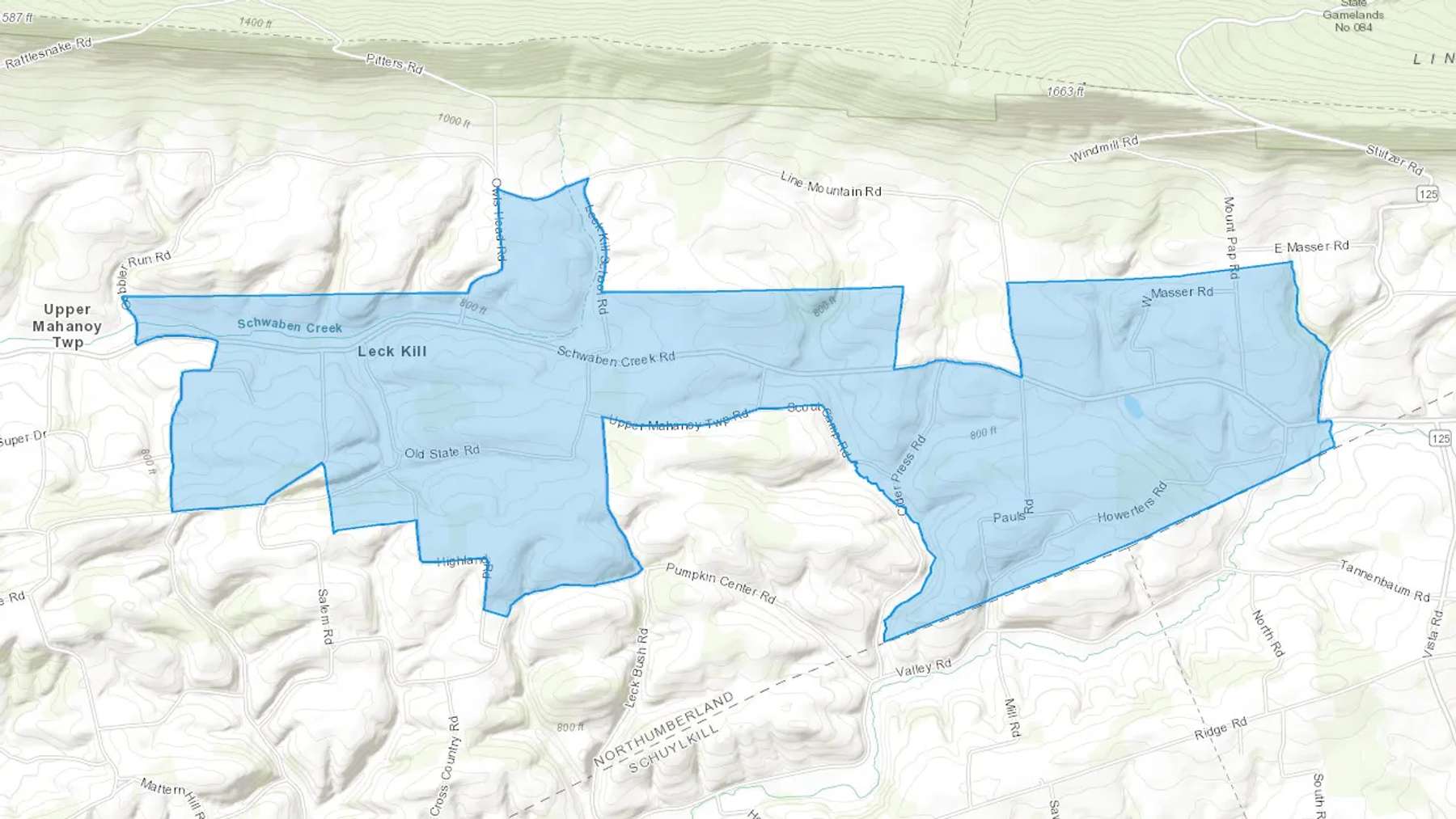 Leck Kill, PA Cash heating Oil delivery map Map of the COD Fuel Oil delivery service area for Leck Kill, PA