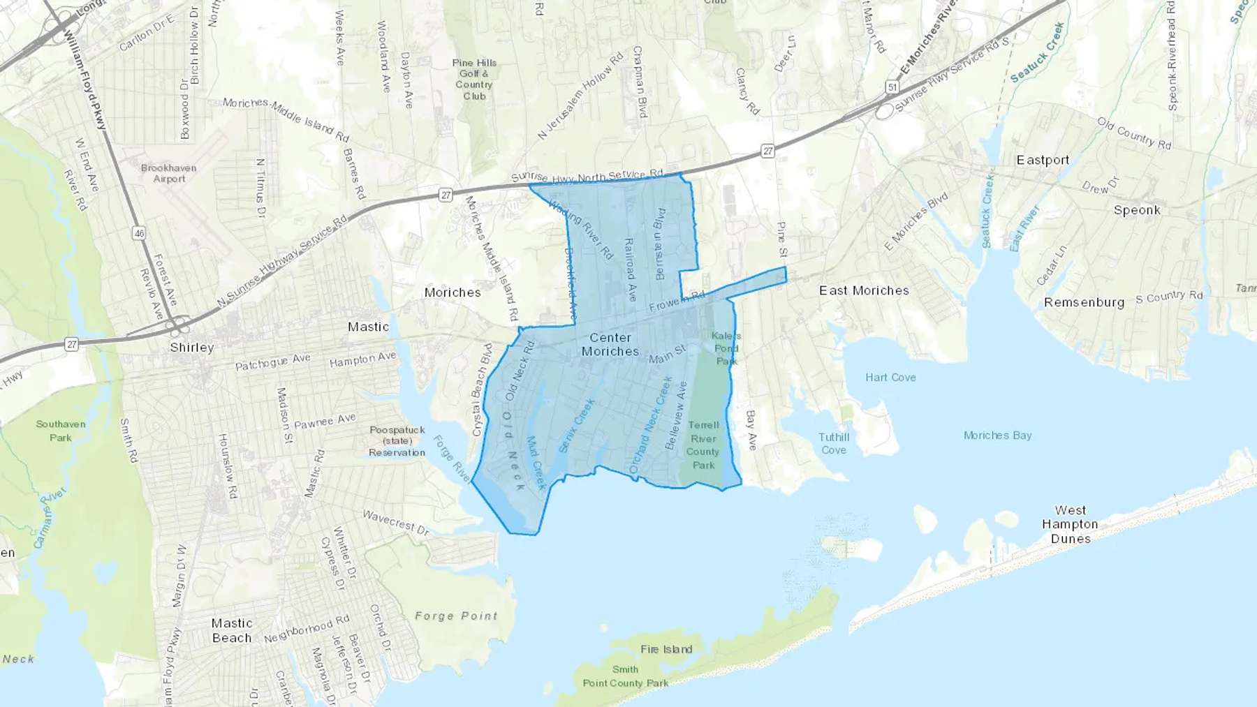 Center Moriches, NY Cash heating Oil delivery map Map of the COD Fuel Oil delivery service area for Center Moriches, NY