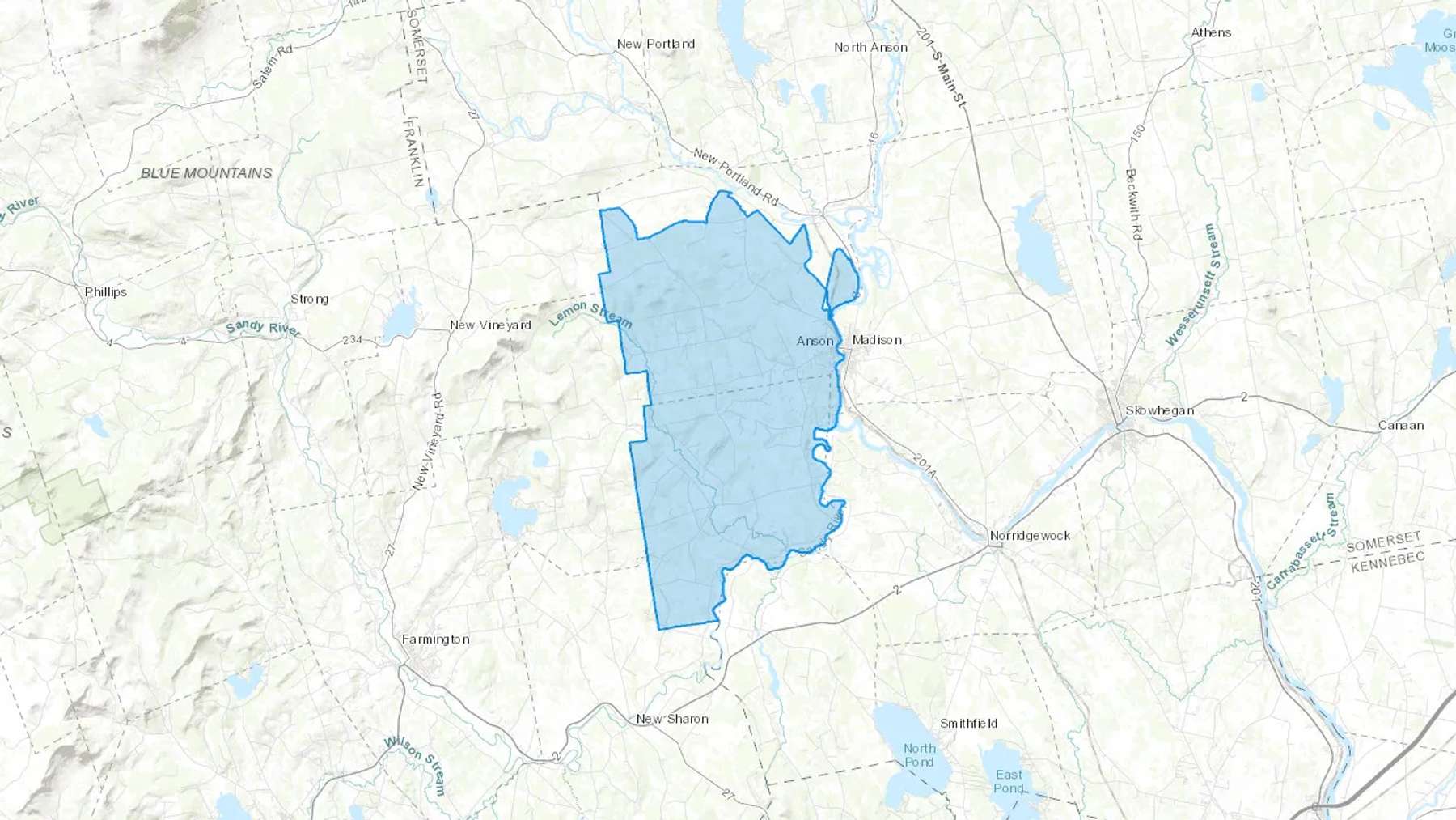 Anson, ME Cash heating Oil delivery map Map of the COD Fuel Oil delivery service area for Anson, ME