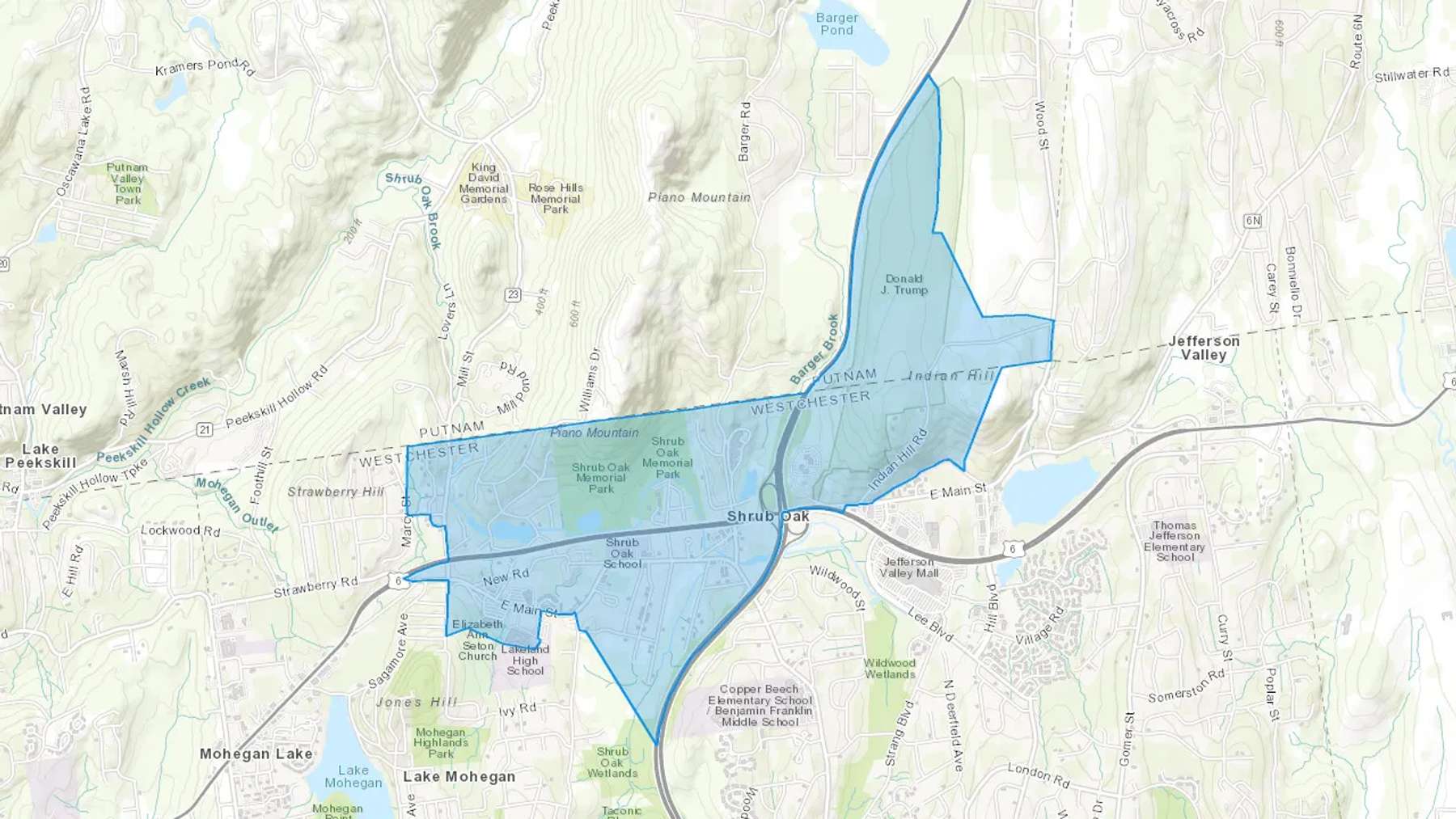 Shrub Oak, NY Cash heating Oil delivery map Map of the COD Fuel Oil delivery service area for Shrub Oak, NY