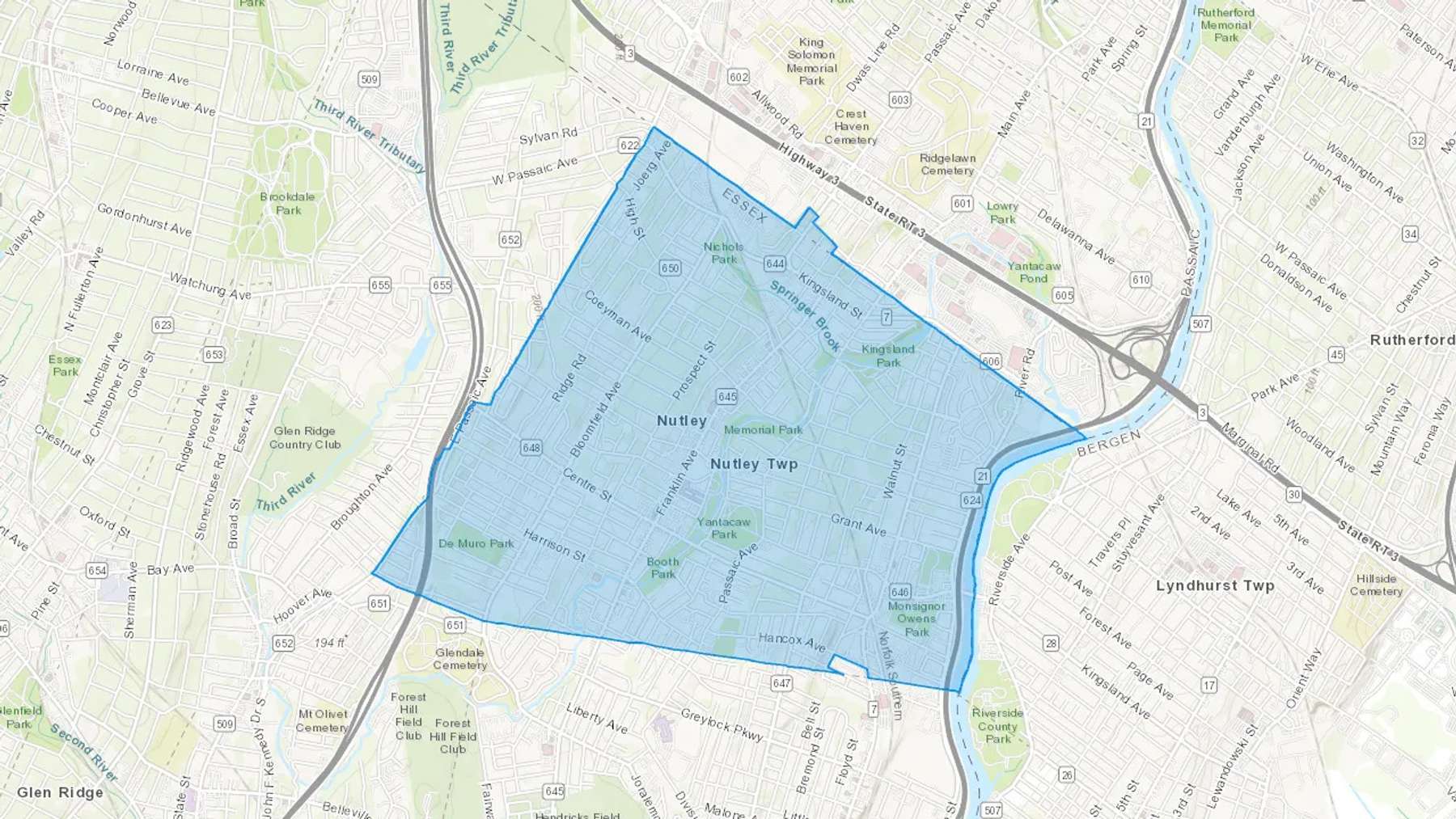 Nutley, NJ Cash heating Oil delivery map Map of the COD Fuel Oil delivery service area for Nutley, NJ