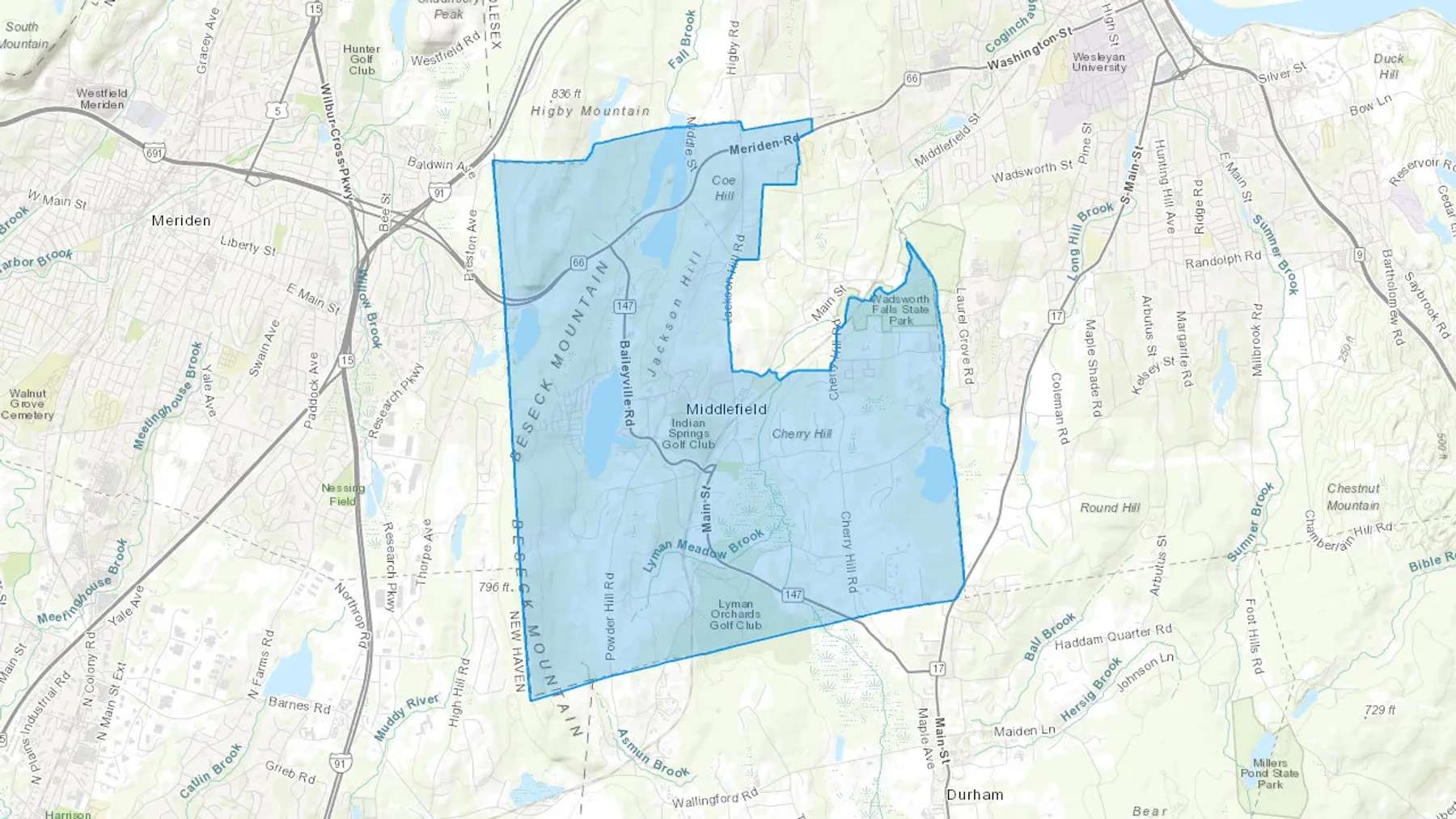 Middlefield, CT Cash heating Oil delivery map Map of the COD Fuel Oil delivery service area for Middlefield, CT