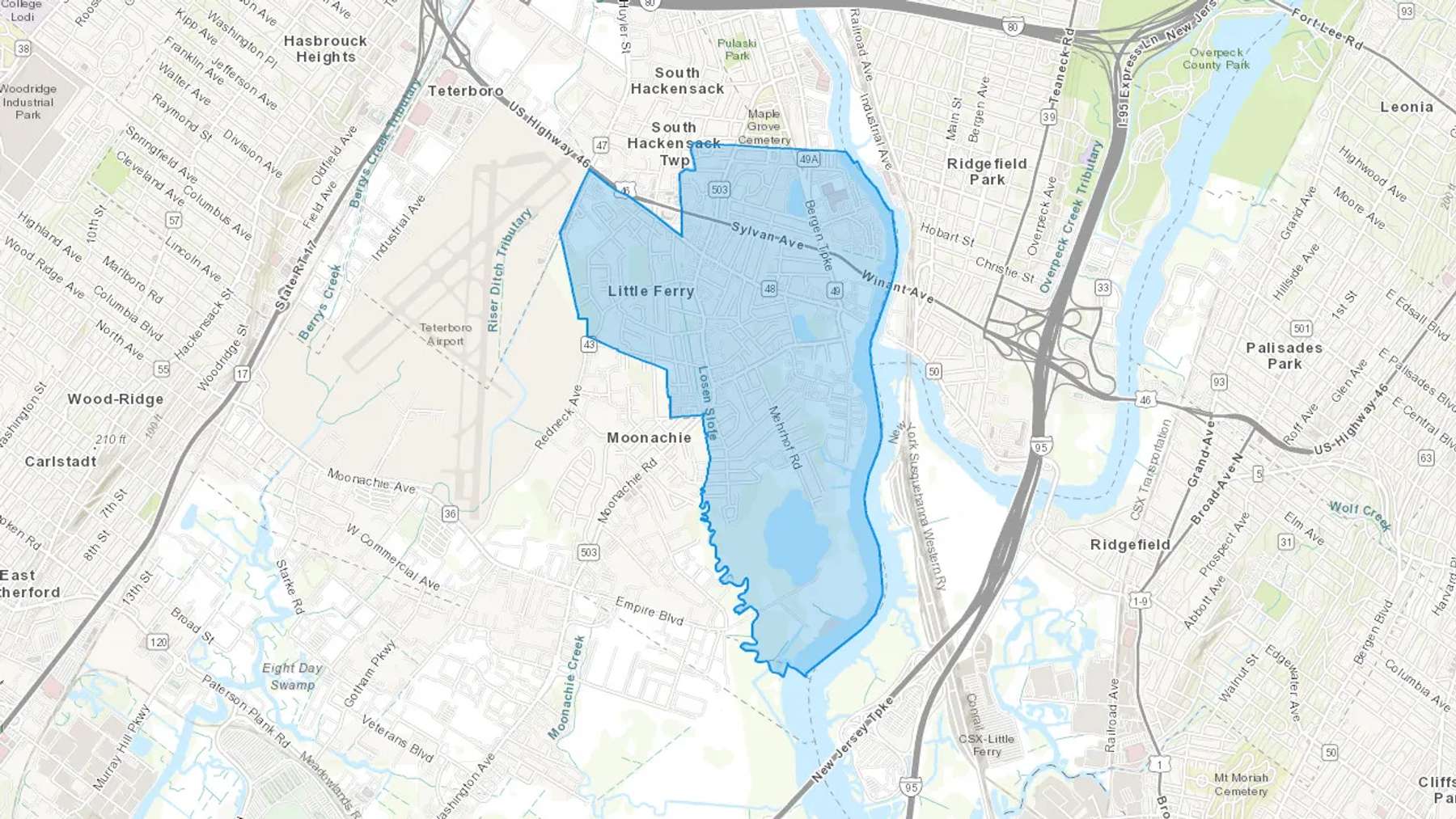 Little Ferry, NJ Cash heating Oil delivery map Map of the COD Fuel Oil delivery service area for Little Ferry, NJ