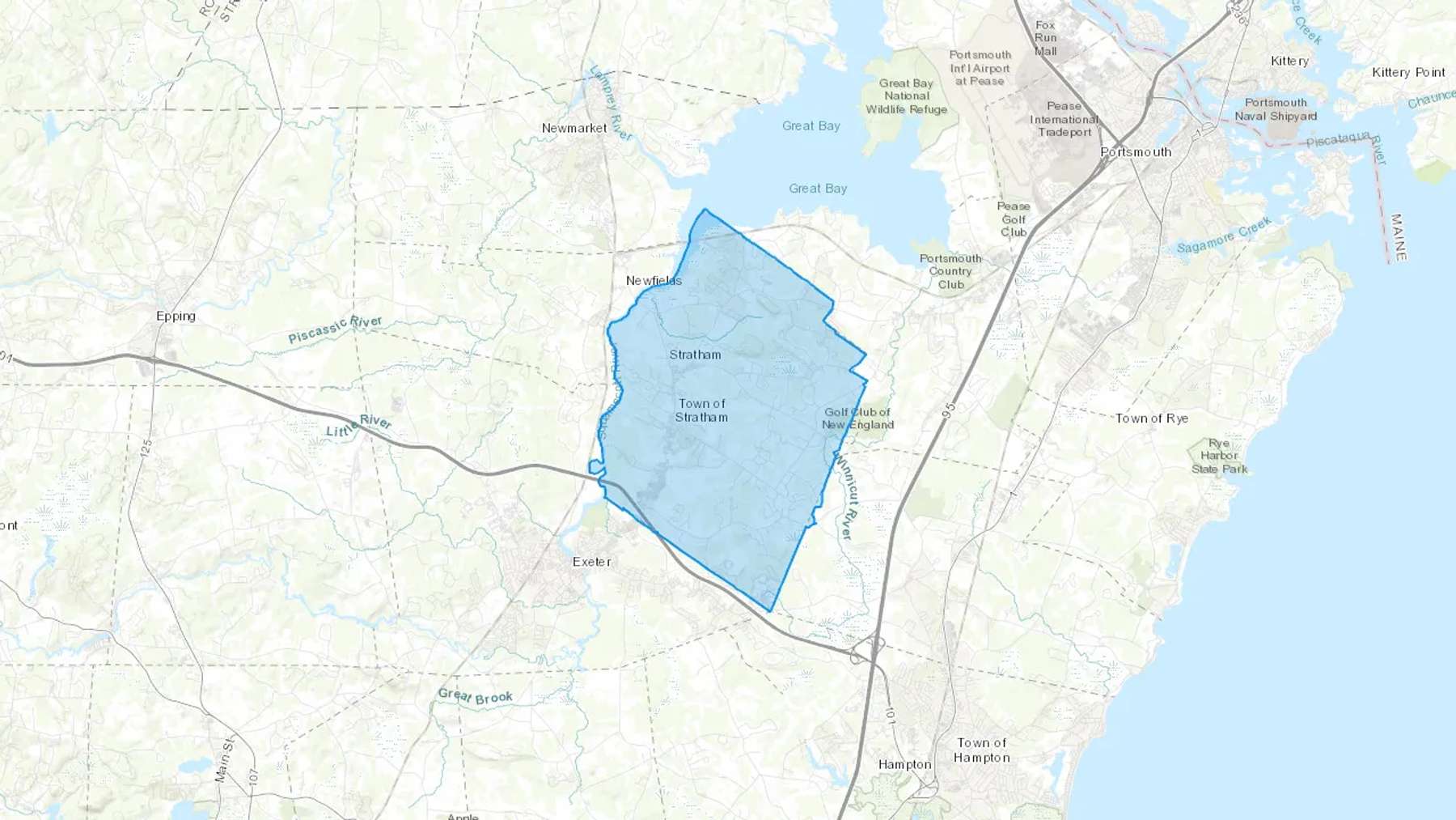 Stratham, NH Cash heating Oil delivery map Map of the COD Fuel Oil delivery service area for Stratham, NH