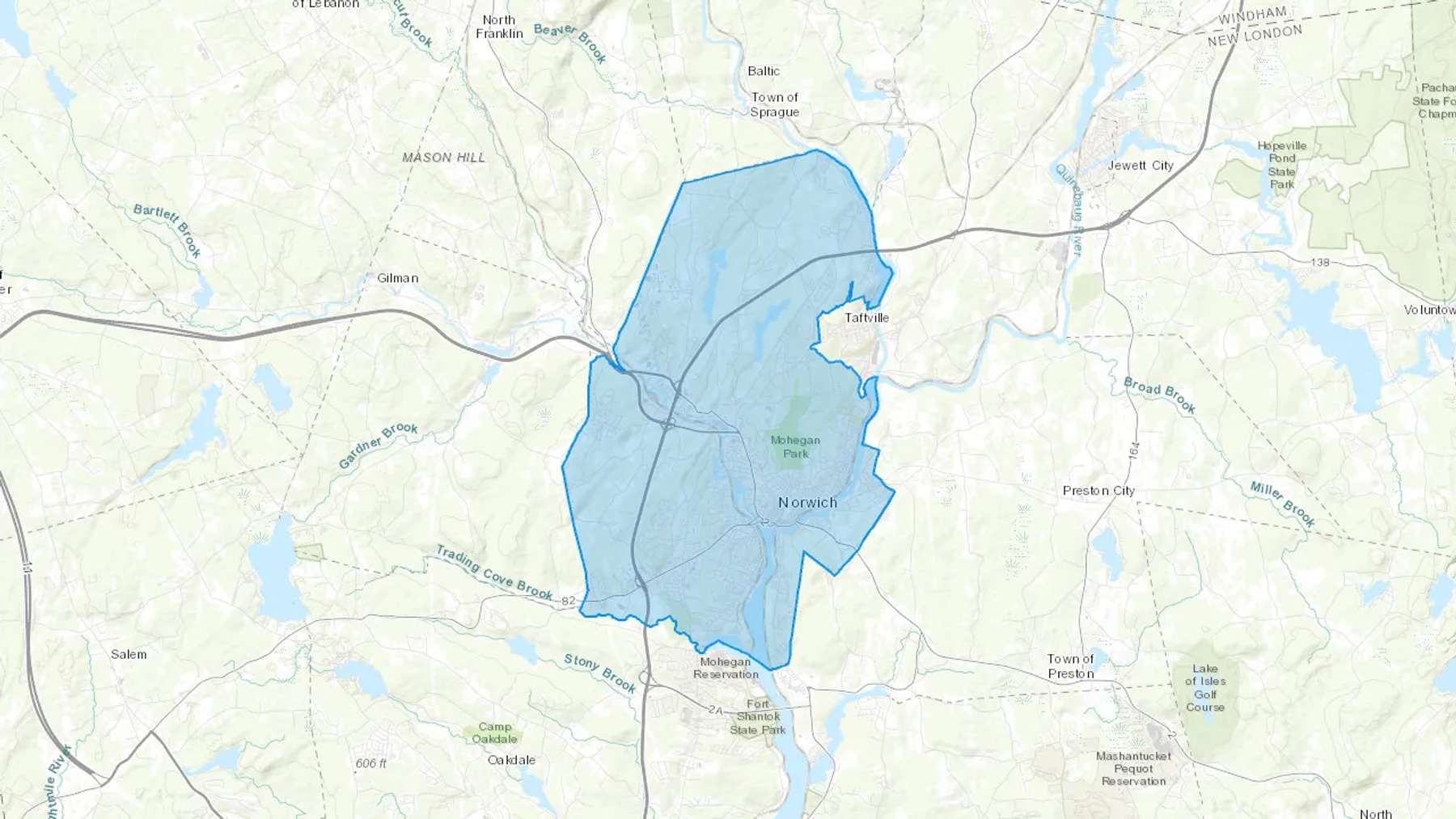 Norwich, CT Cash heating Oil delivery map Map of the COD Fuel Oil delivery service area for Norwich, CT