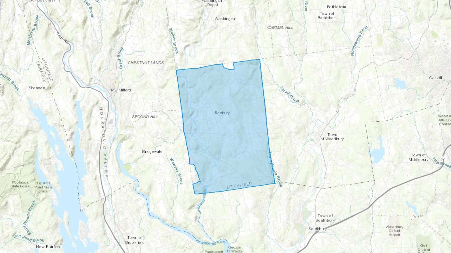 Roxbury, CT Cash heating Oil delivery map Map of the COD Fuel Oil delivery service area for Roxbury, CT