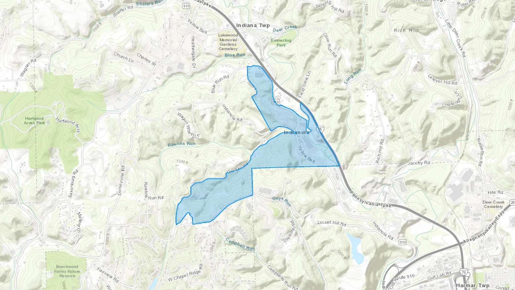 Indianola, PA Cash heating Oil delivery map Map of the COD Fuel Oil delivery service area for Indianola, PA