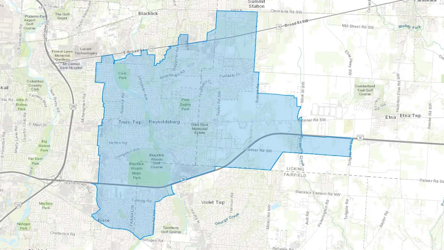Reynoldsburg, OH Cash heating Oil delivery map Map of the COD Fuel Oil delivery service area for Reynoldsburg, OH