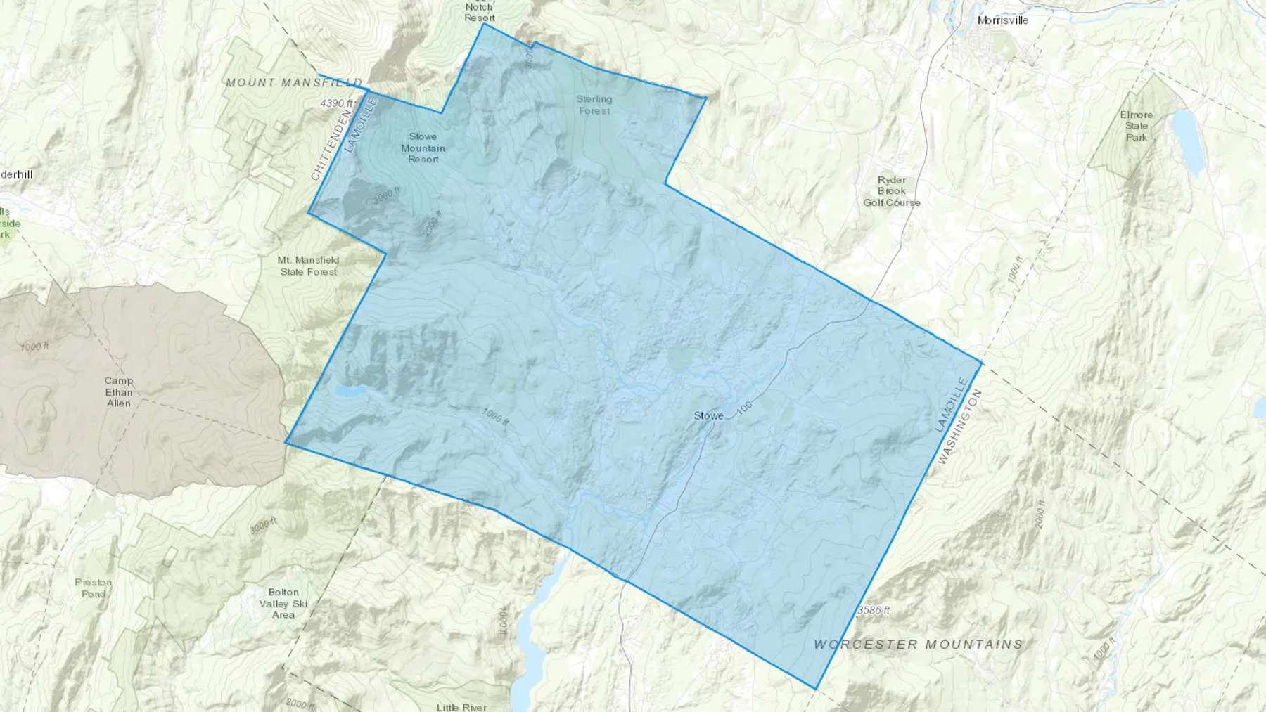 Stowe, VT Cash heating Oil delivery map Map of the COD Fuel Oil delivery service area for Stowe, VT