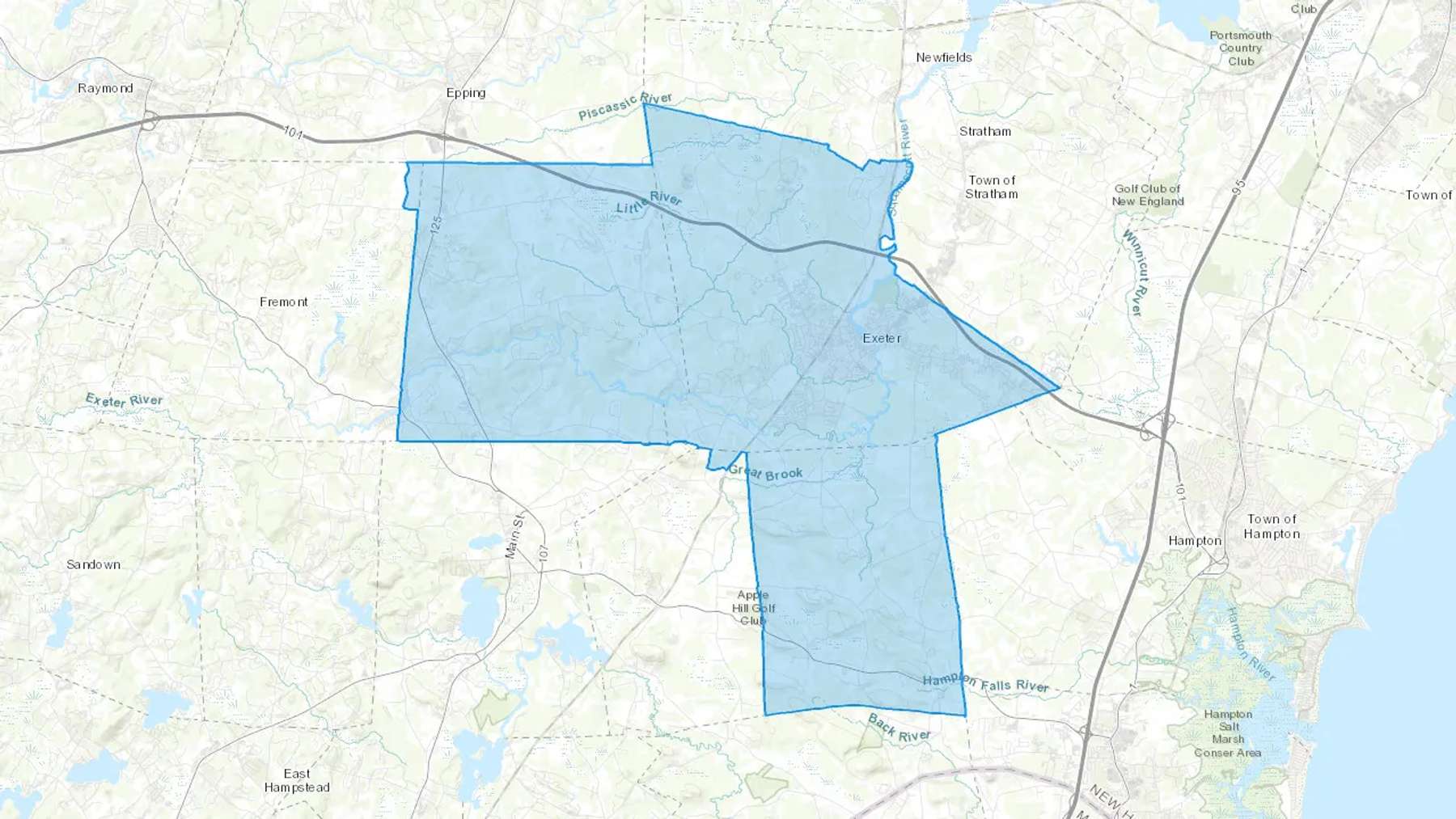Exeter, NH Cash heating Oil delivery map Map of the COD Fuel Oil delivery service area for Exeter, NH