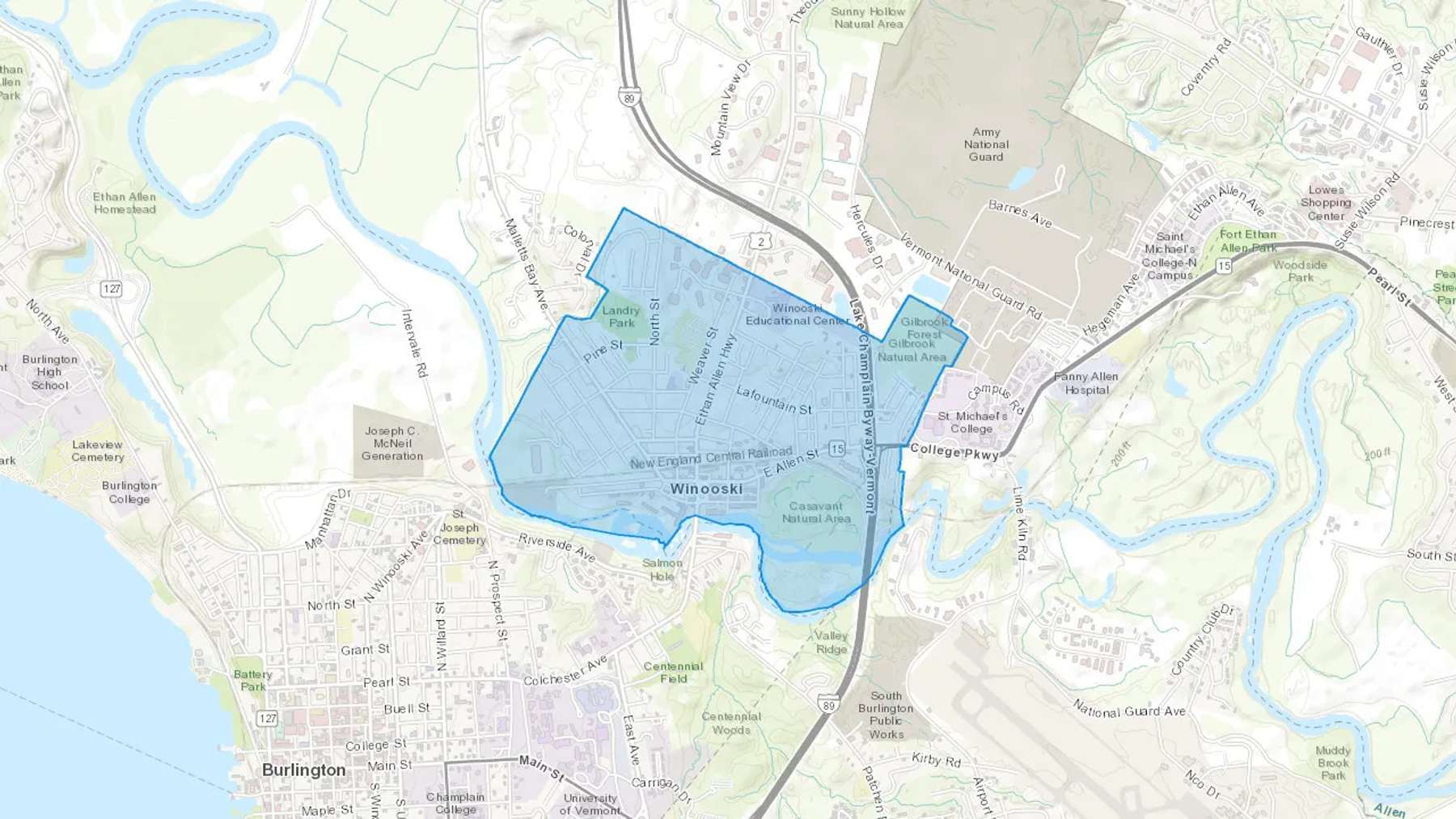 Winooski, VT Cash heating Oil delivery map Map of the COD Fuel Oil delivery service area for Winooski, VT