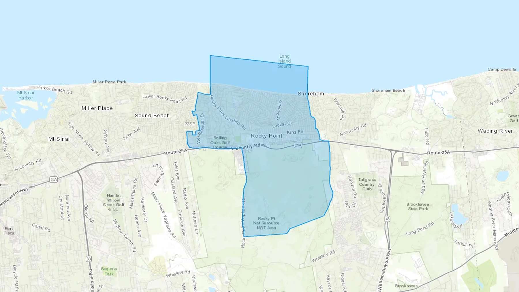 Rocky Point, NY Cash heating Oil delivery map Map of the COD Fuel Oil delivery service area for Rocky Point, NY