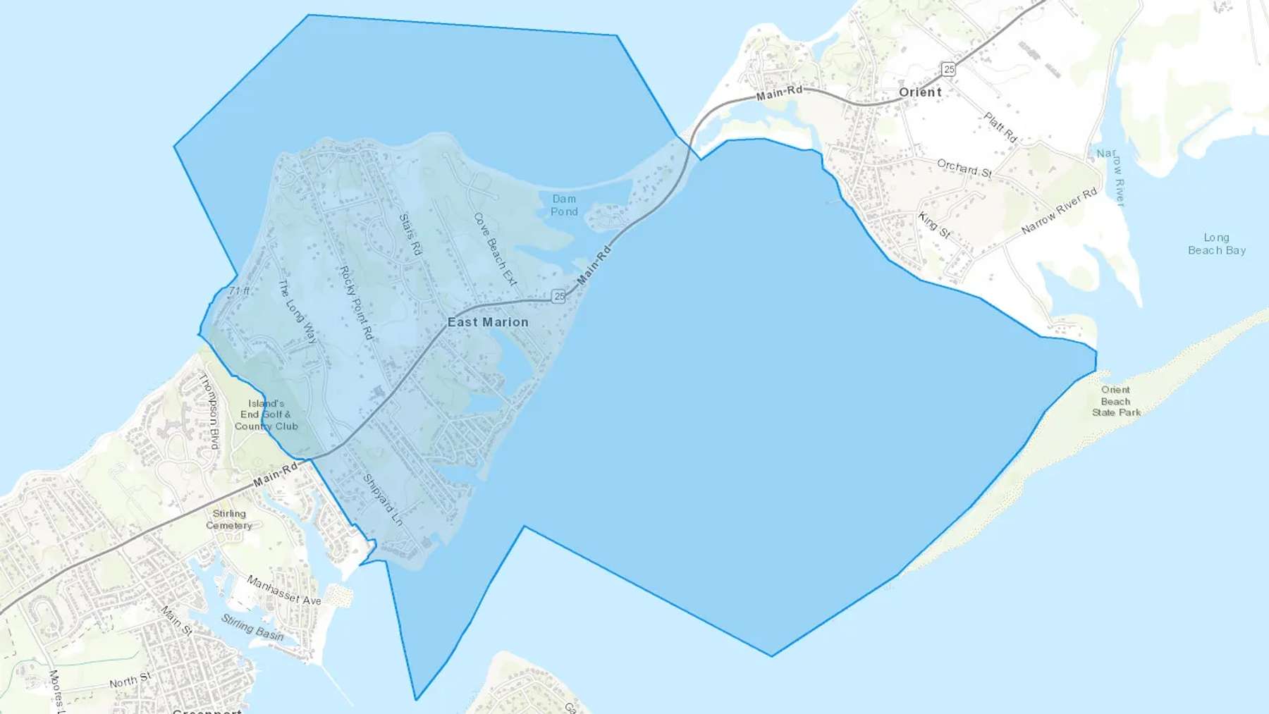 East Marion, NY Cash heating Oil delivery map Map of the COD Fuel Oil delivery service area for East Marion, NY