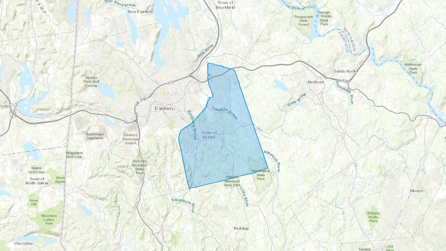 Bethel, CT Cash heating Oil delivery map Map of the COD Fuel Oil delivery service area for Bethel, CT