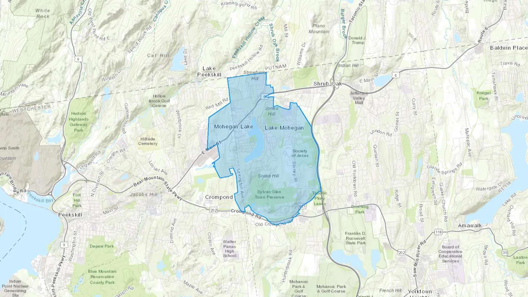 Mohegan Lake, NY Cash heating Oil delivery map Map of the COD Fuel Oil delivery service area for Mohegan Lake, NY