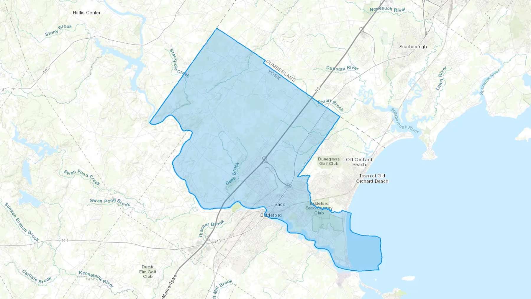 Saco, ME Cash heating Oil delivery map Map of the COD Fuel Oil delivery service area for Saco, ME