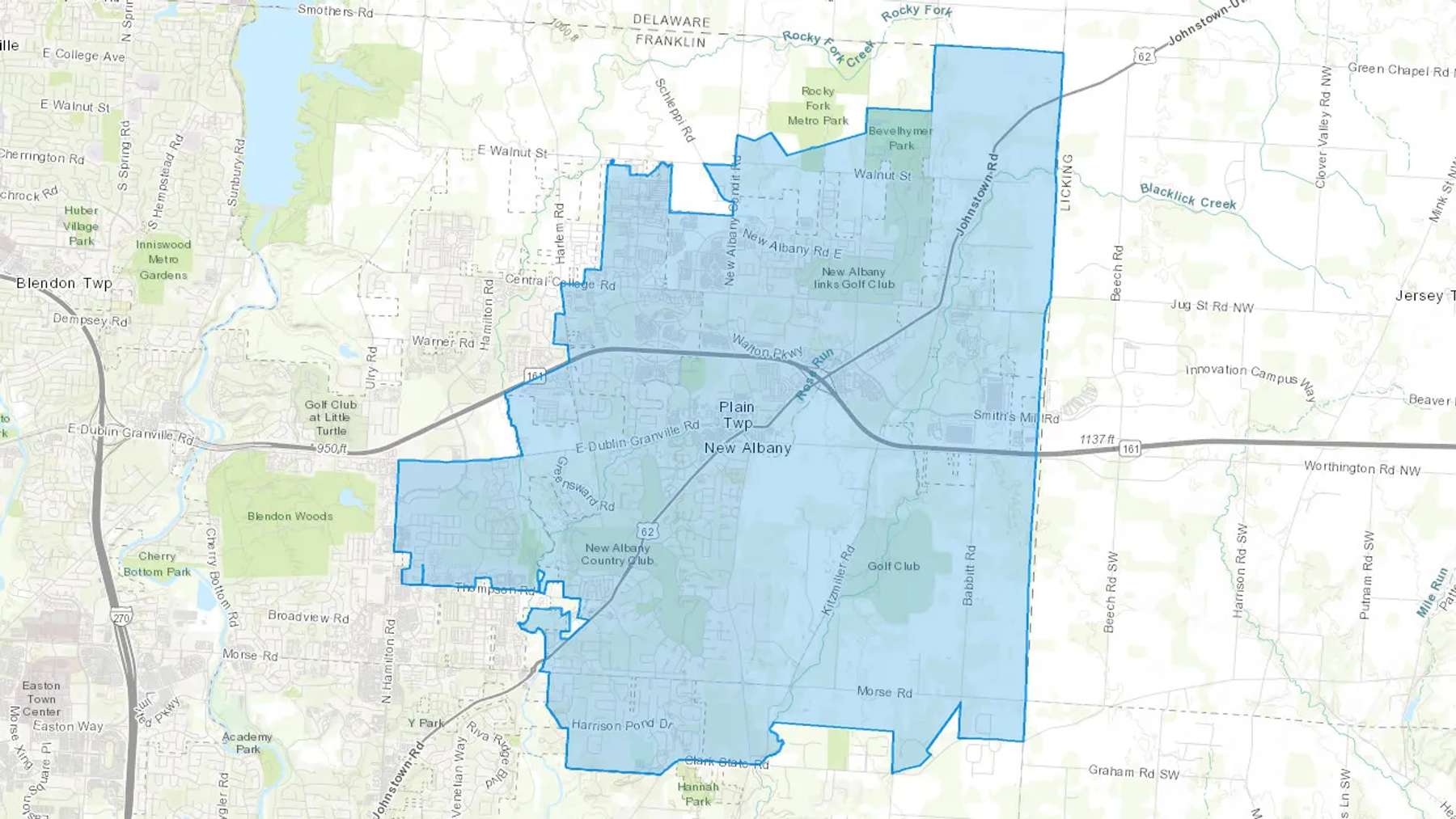 New Albany, OH Cash heating Oil delivery map Map of the COD Fuel Oil delivery service area for New Albany, OH