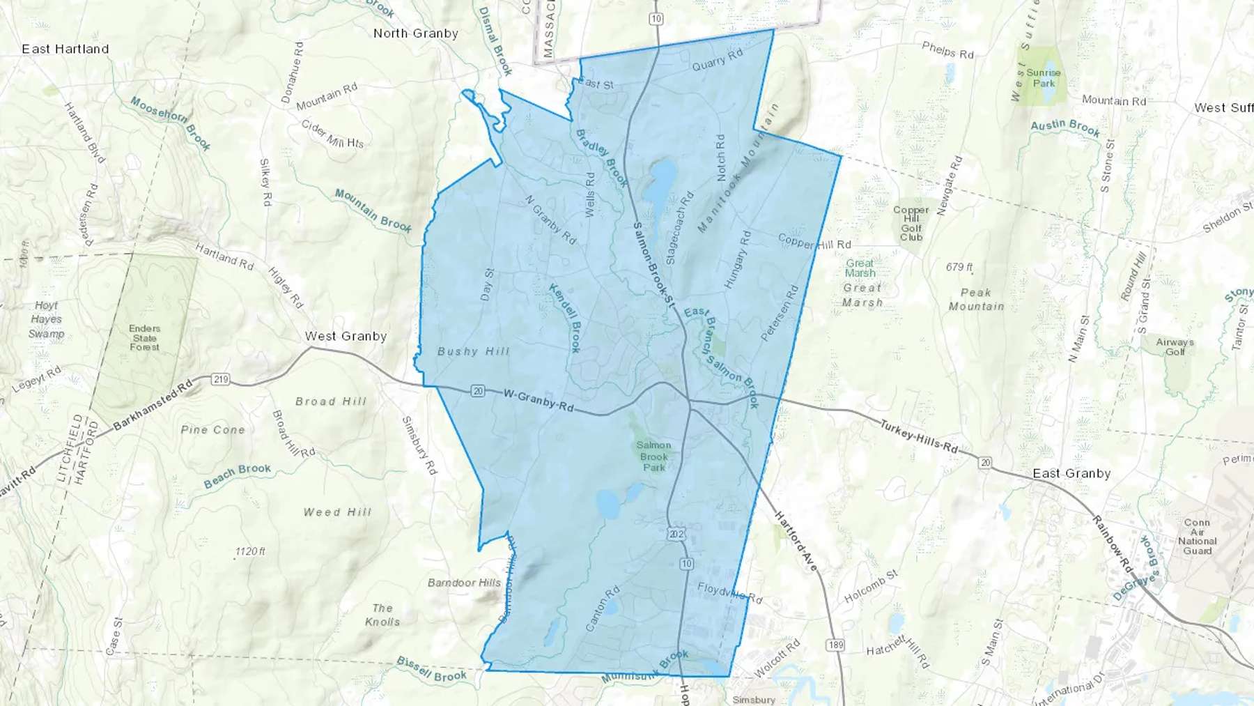 Granby, CT Cash heating Oil delivery map Map of the COD Fuel Oil delivery service area for Granby, CT