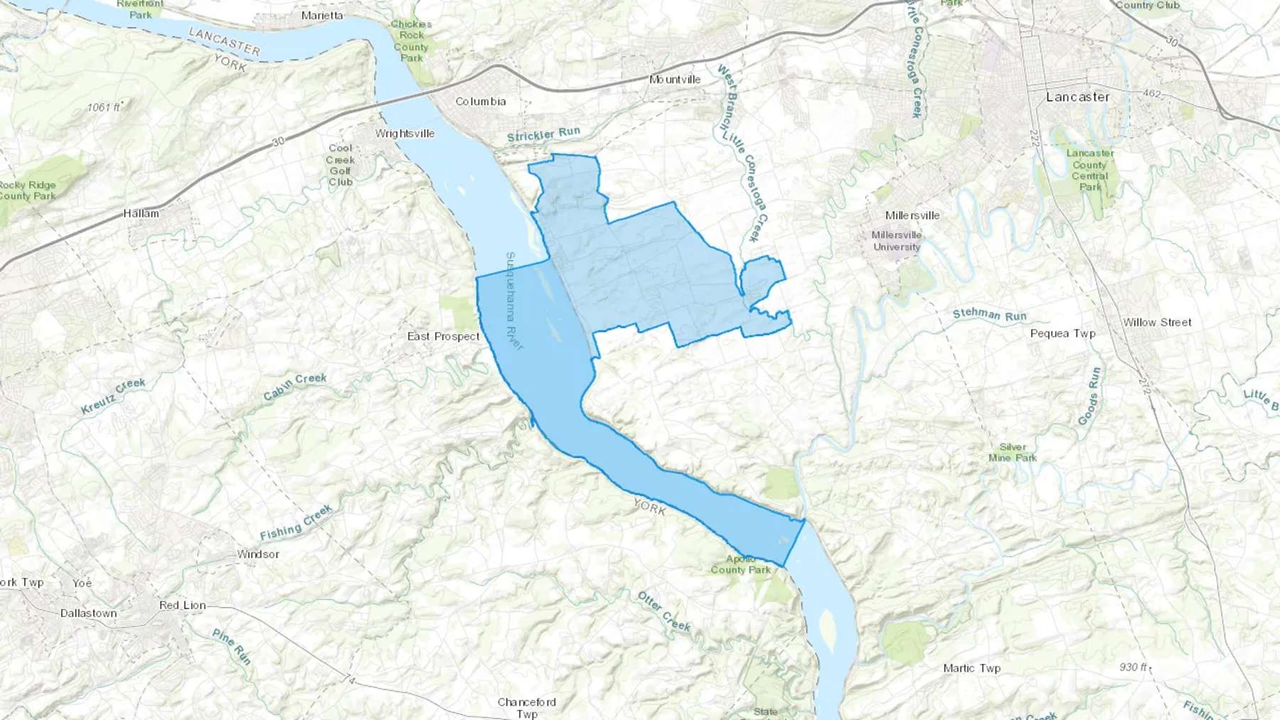 Washington Boro, PA Cash heating Oil delivery map Map of the COD Fuel Oil delivery service area for Washington Boro, PA