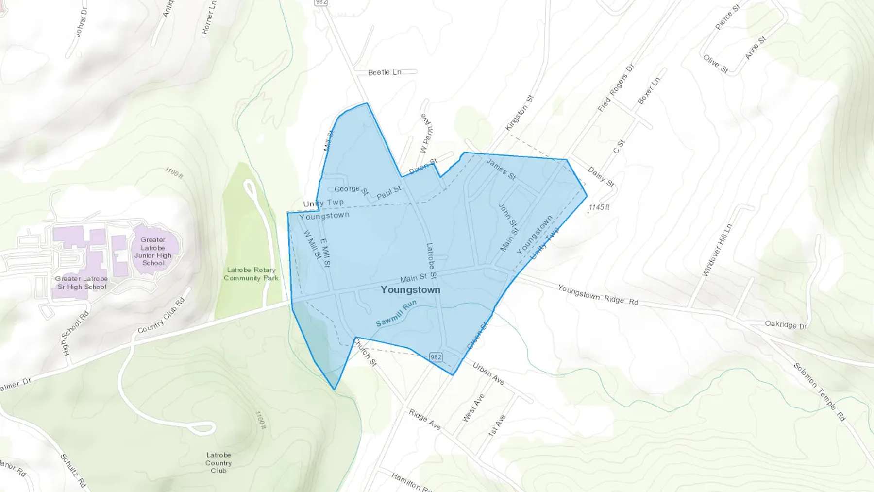 Youngstown, PA Cash heating Oil delivery map Map of the COD Fuel Oil delivery service area for Youngstown, PA